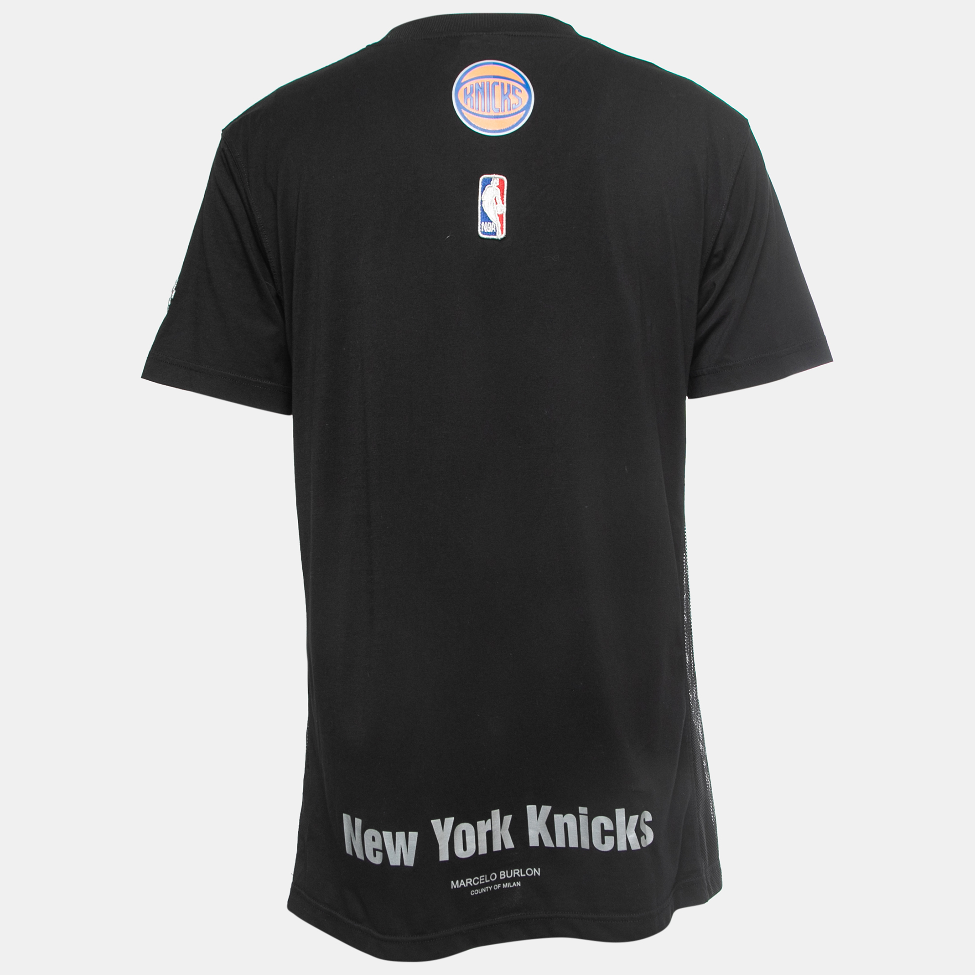 Marcelo Burlon Black NY Knicks Print Cotton Mesh Paneled T-Shirt L