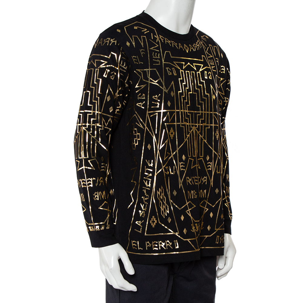 

Marcelo Burlon X Harvey Nichols Black Cotton Metallic Printed Long Sleeve T-Shirt