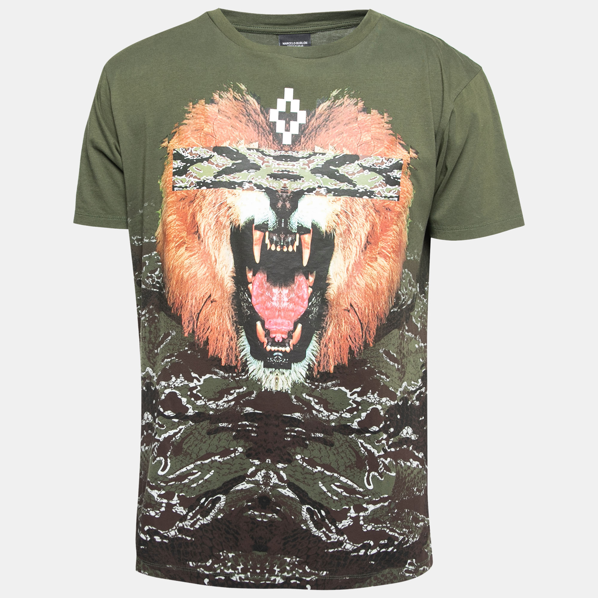 Marcelo Burlon Military Green Coquimbo Print Cotton Crew Neck T-Shirt S