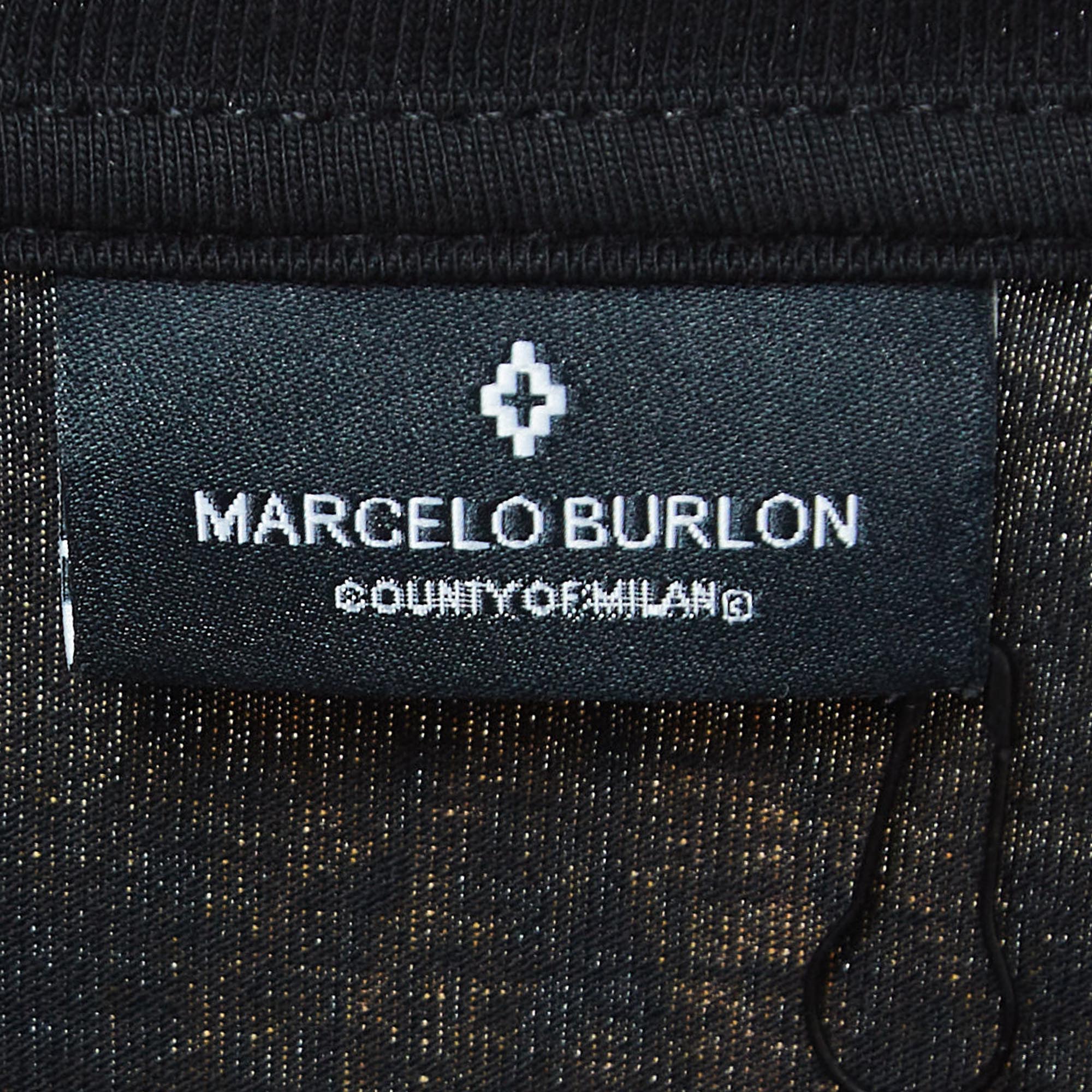 Marcelo Burlon Black Feathers Print Cotton Full Sleeve T-Shirt L