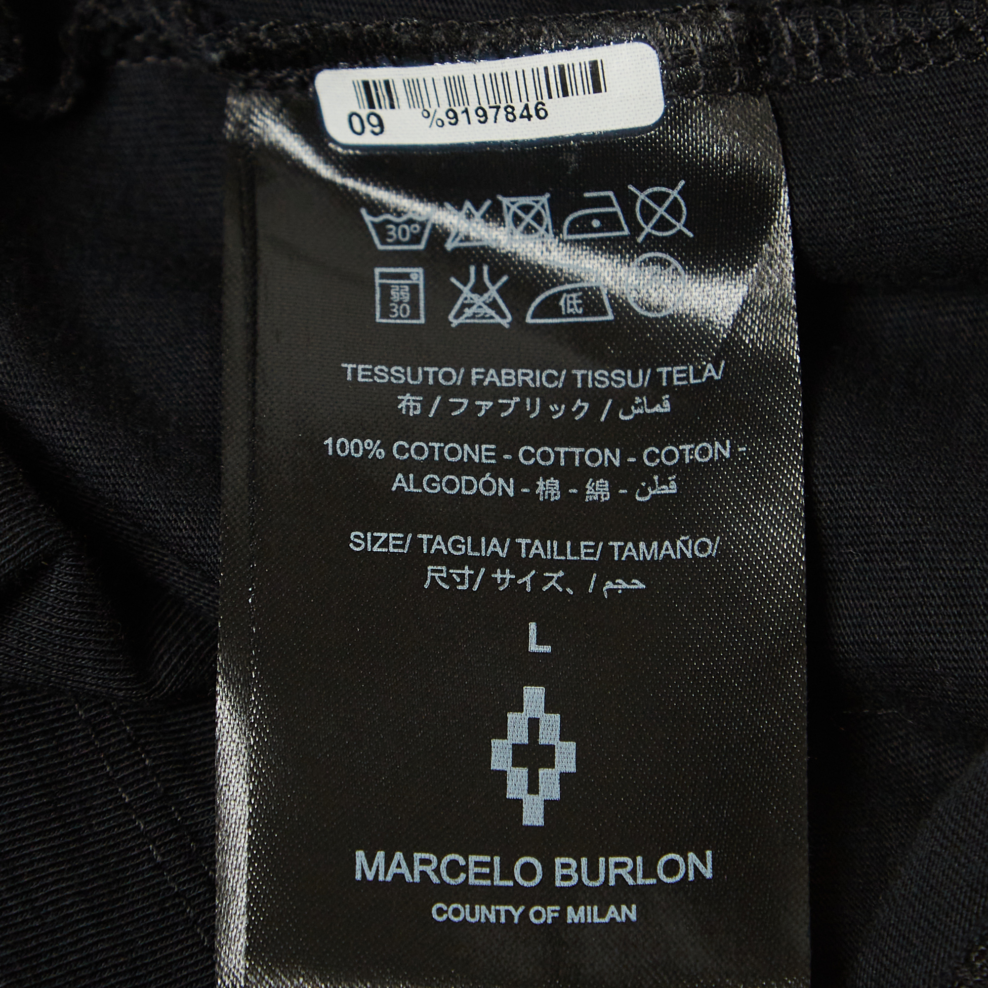 Marcelo Burlon Black Wolf Print Cotton Mahuida Crew Neck T-Shirt L
