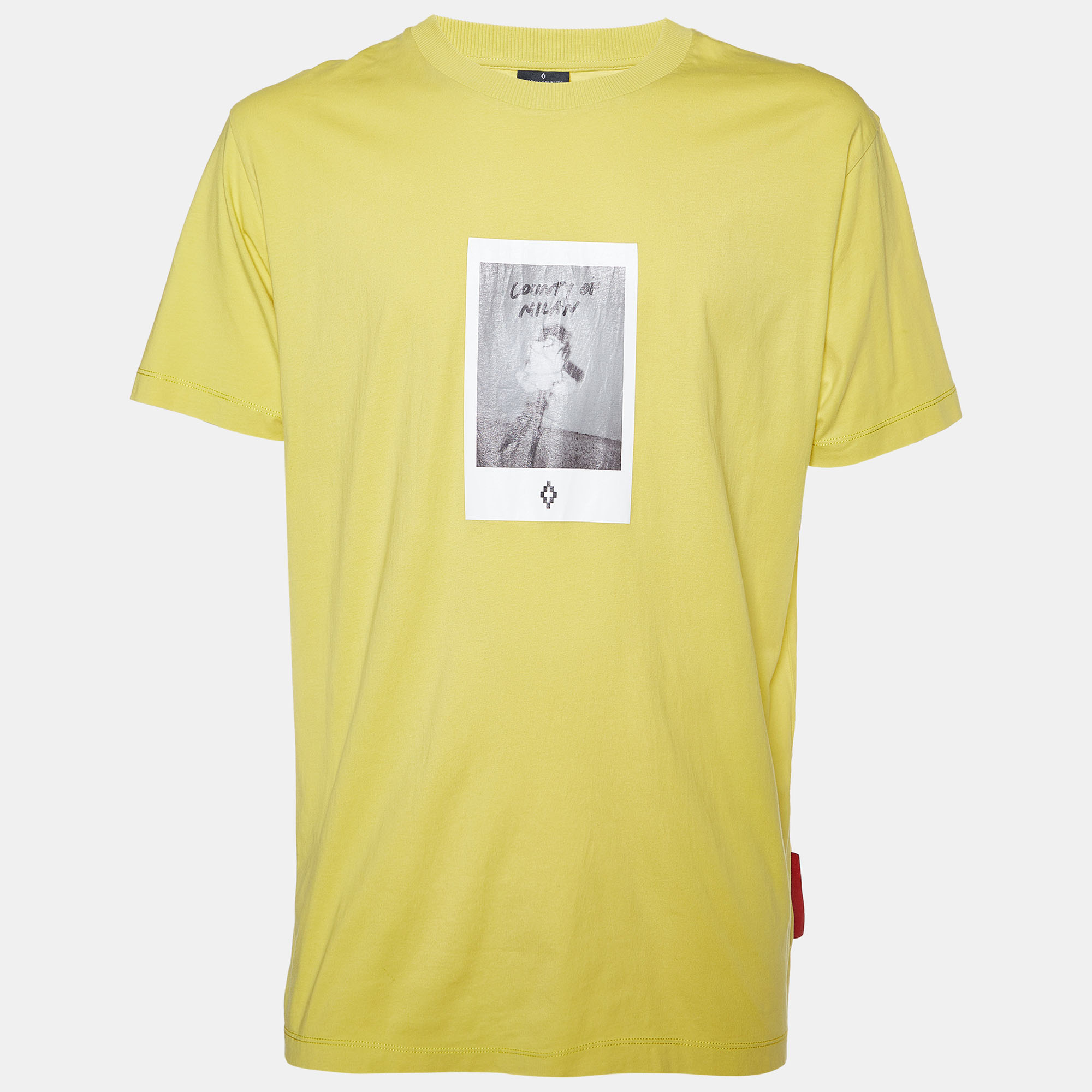 Marcelo burlon county of milan yellow rose print cotton crew neck t-shirt l
