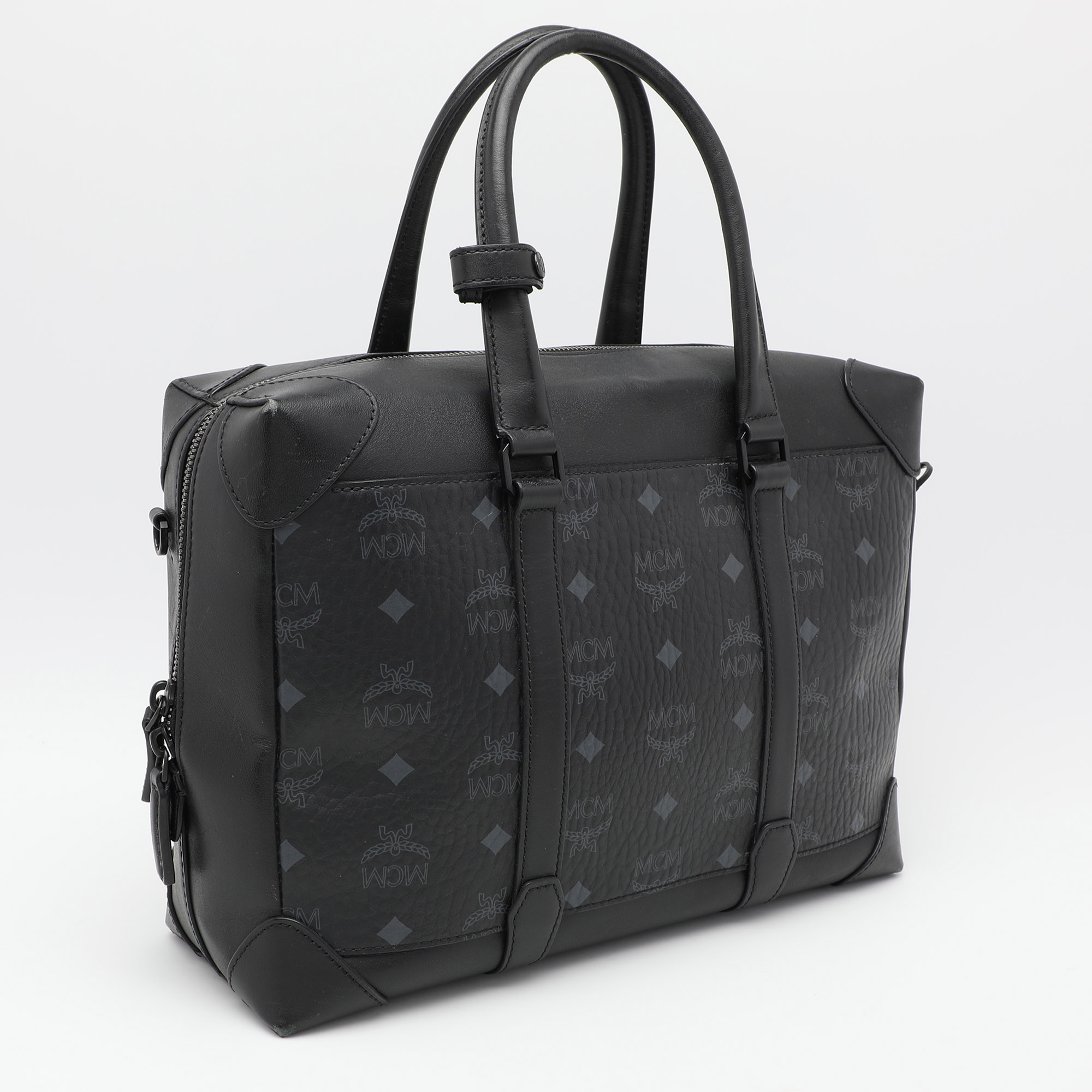 MCM Black Visetos Coated Canvas And Leather Medium Soft Berlin Tote