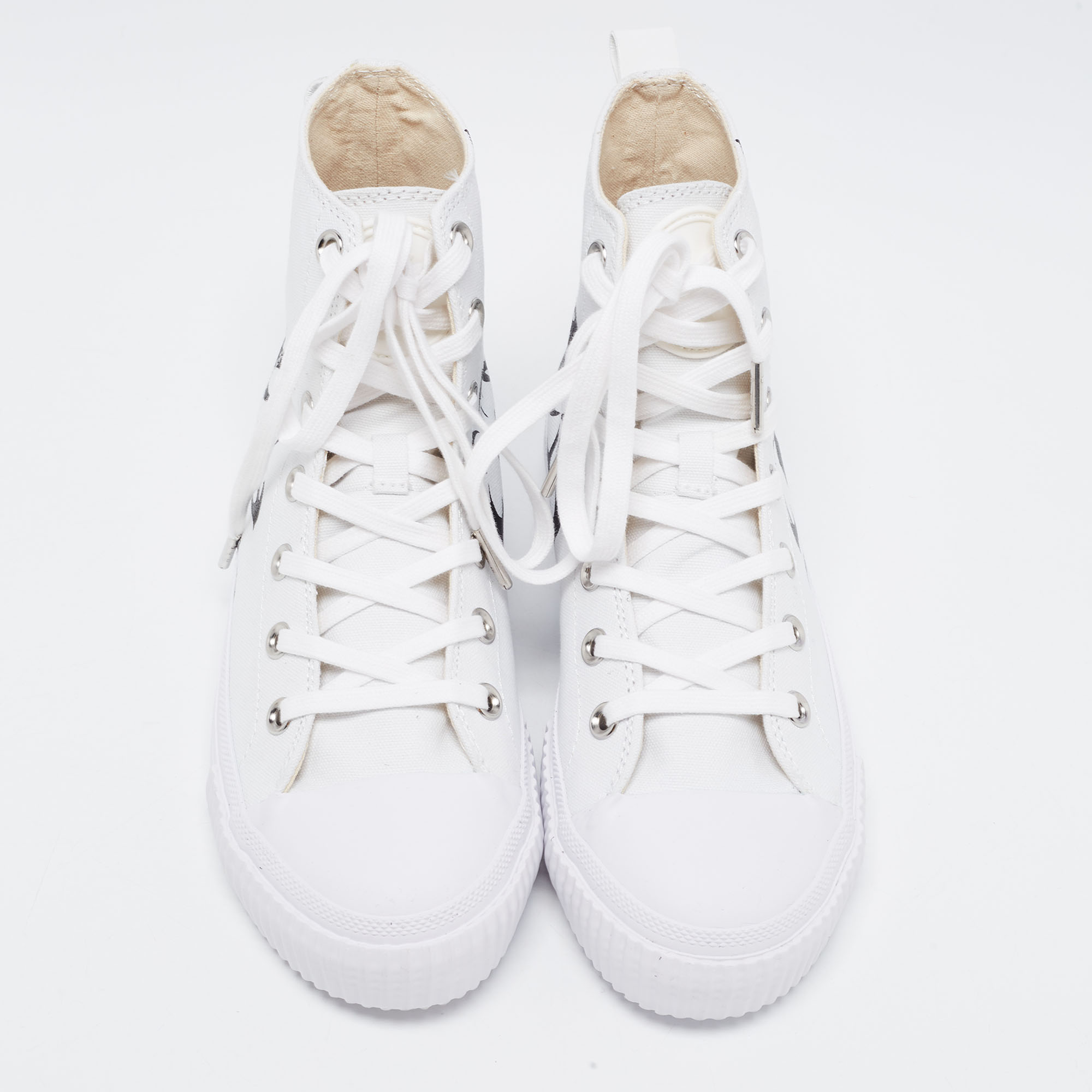 MCQ White Canvas Swallow Plimsoll High Top Sneakers Size 39