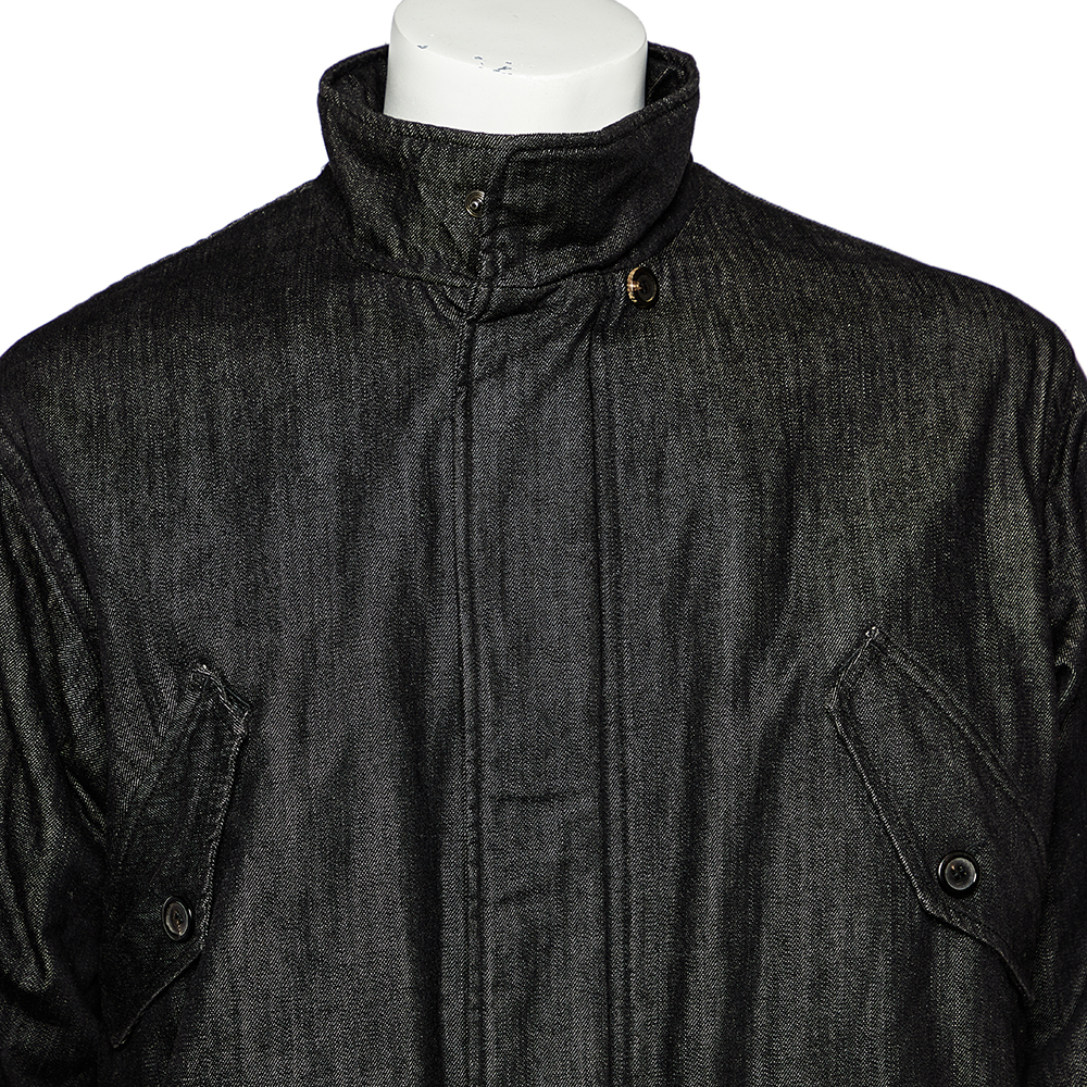 McQ By Alexander McQueen Black Faded Denim Oversized Zip Front Coat XS