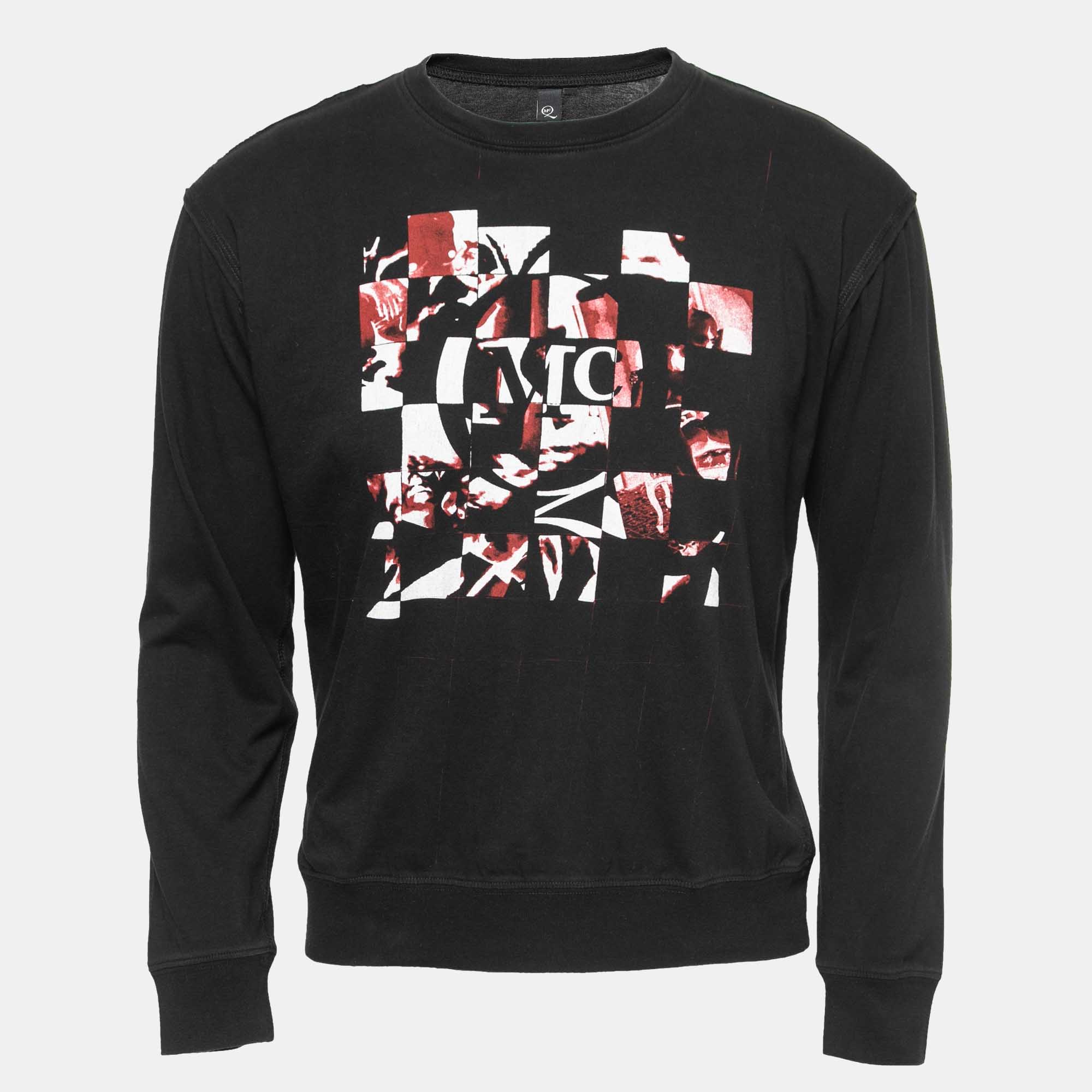 

McQ by Alexander McQueen Black Printed Cotton Knit Crew Neck T-Shirt