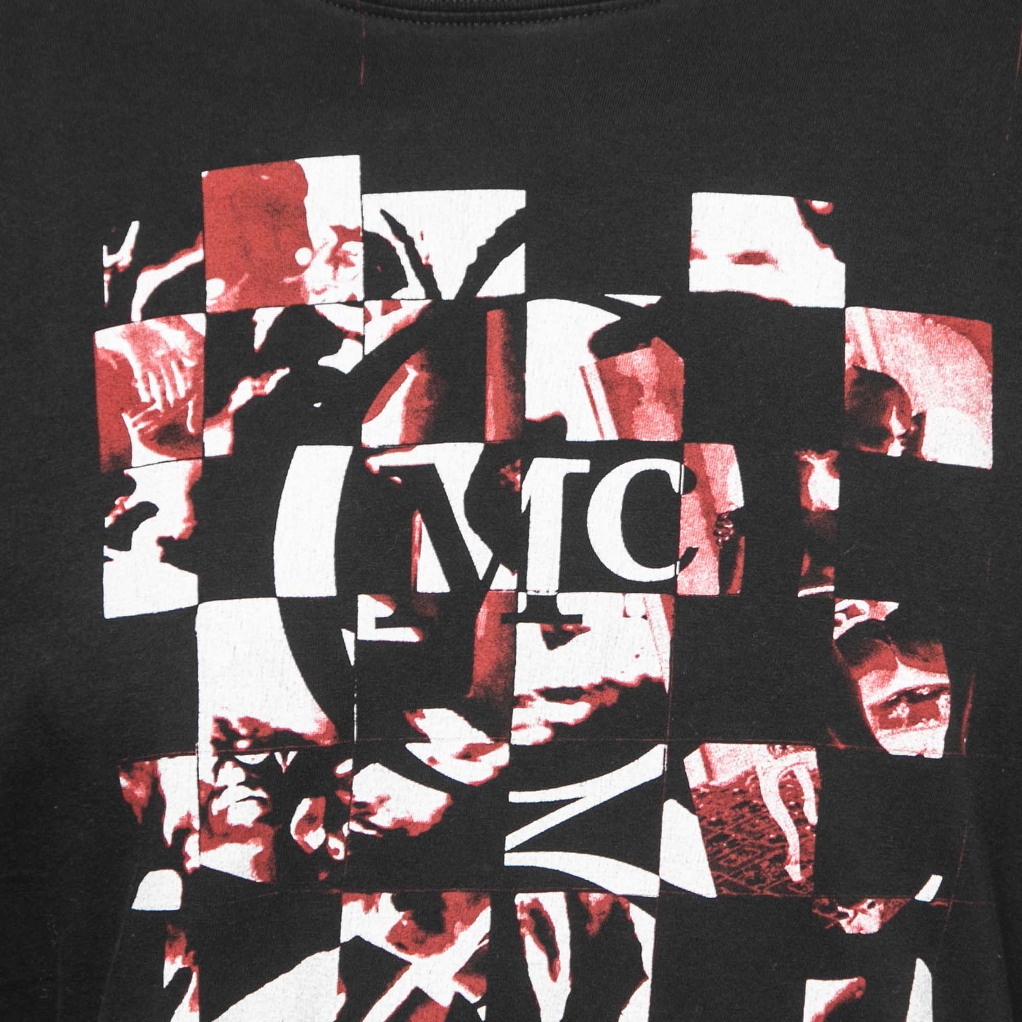 McQ By Alexander McQueen Black Printed Cotton Knit Crew Neck T-Shirt S
