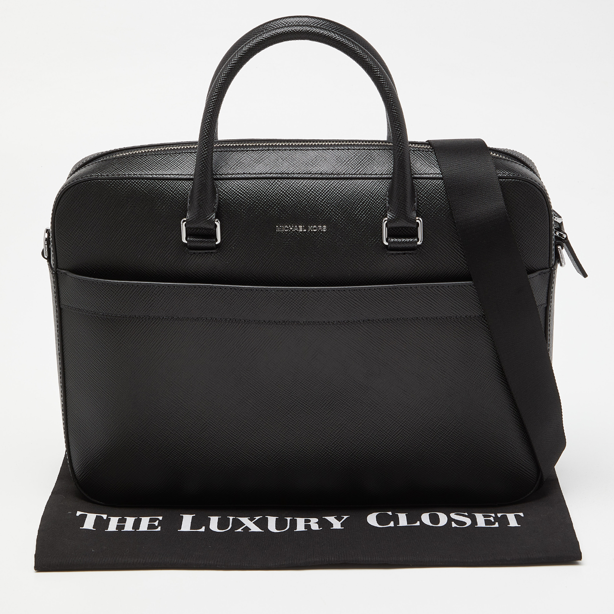 Michael Kors Black Leather Cooper Double Zip Casual Briefcase