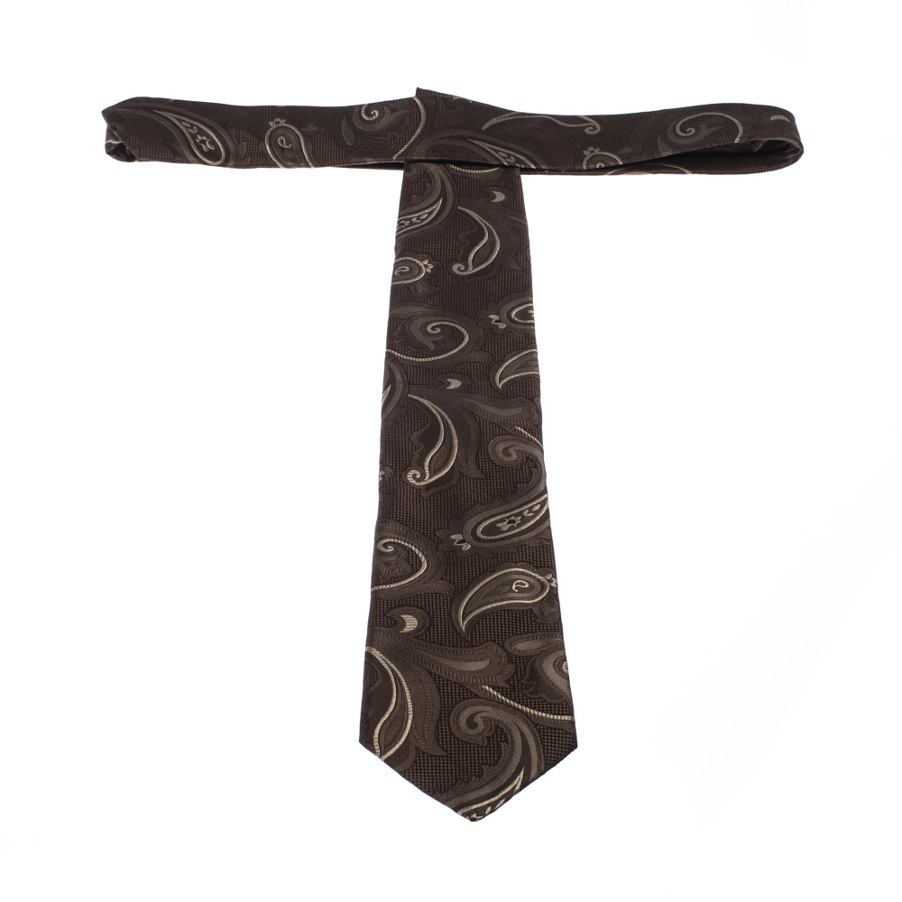Michael Kors Brown Paisley Pattern Silk Jacquard Classic Tie