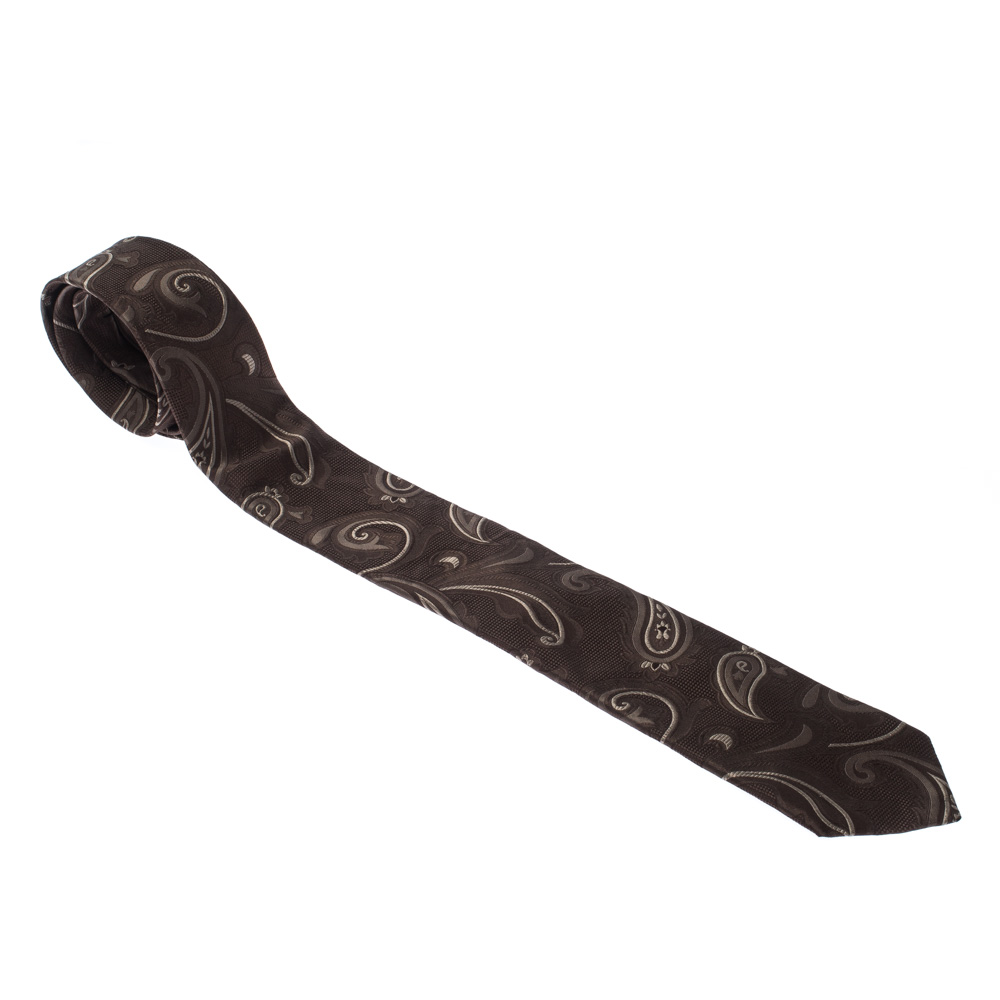 Michael Kors Brown Paisley Pattern Silk Jacquard Classic Tie
