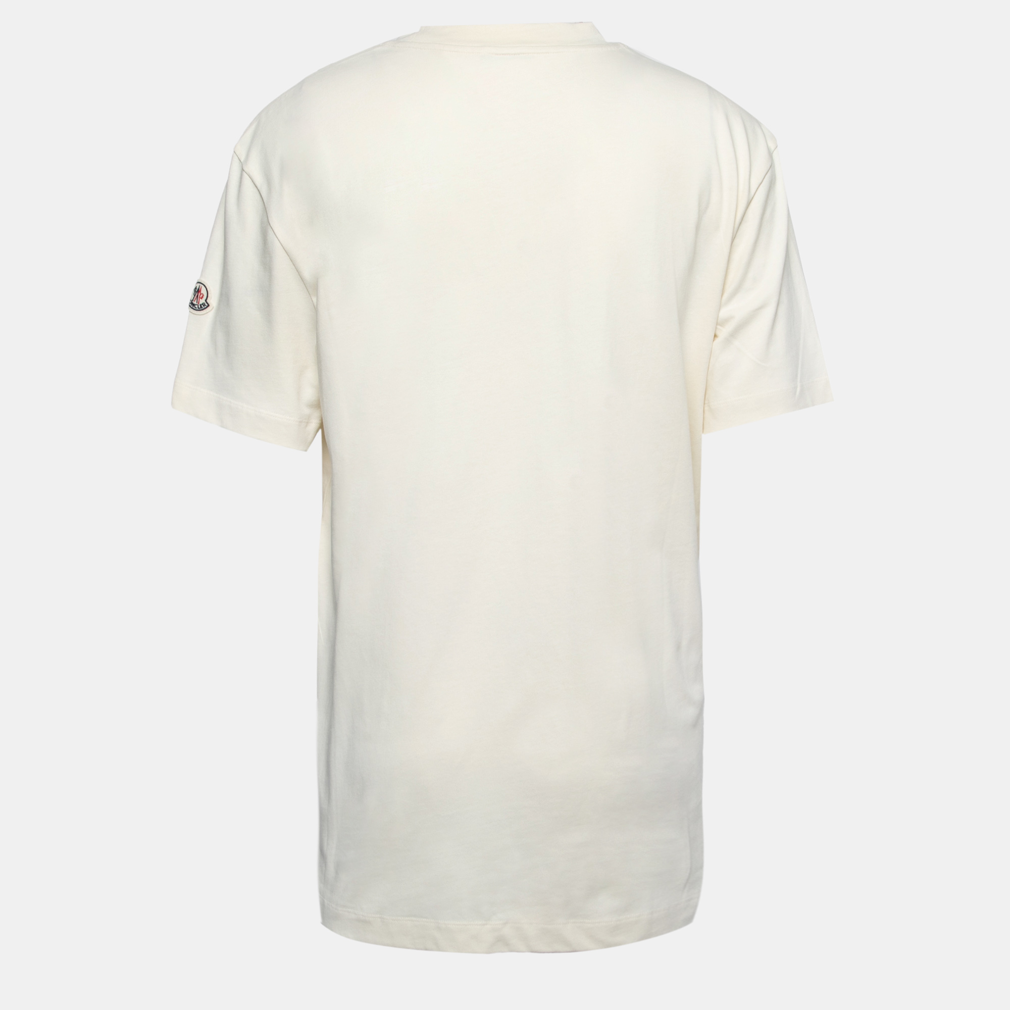 

Moncler Cream Cotton Studded Logo Crew Neck T-Shirt