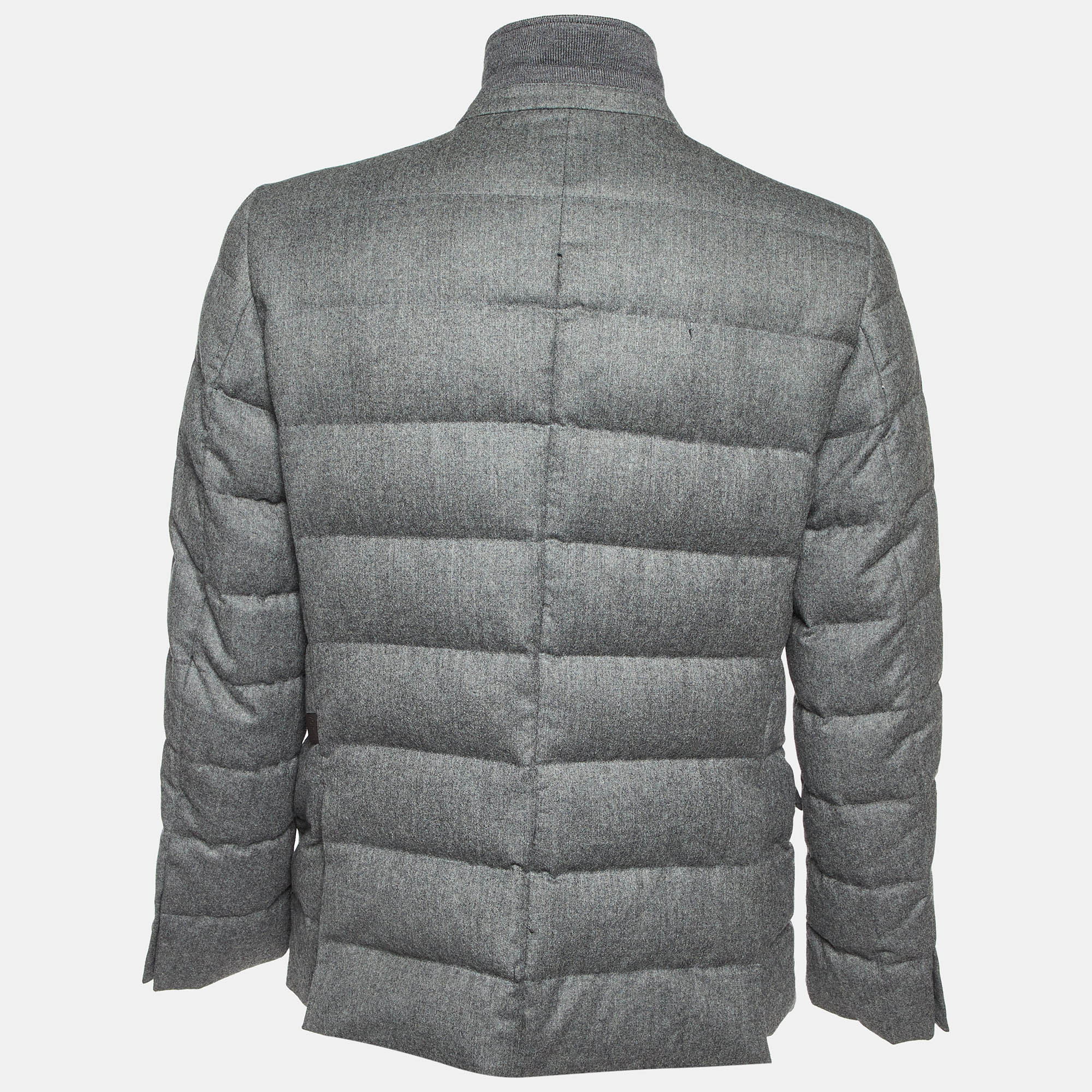 Moncler Grey Wool Rodin Giacca Quilted Down Jacket XL