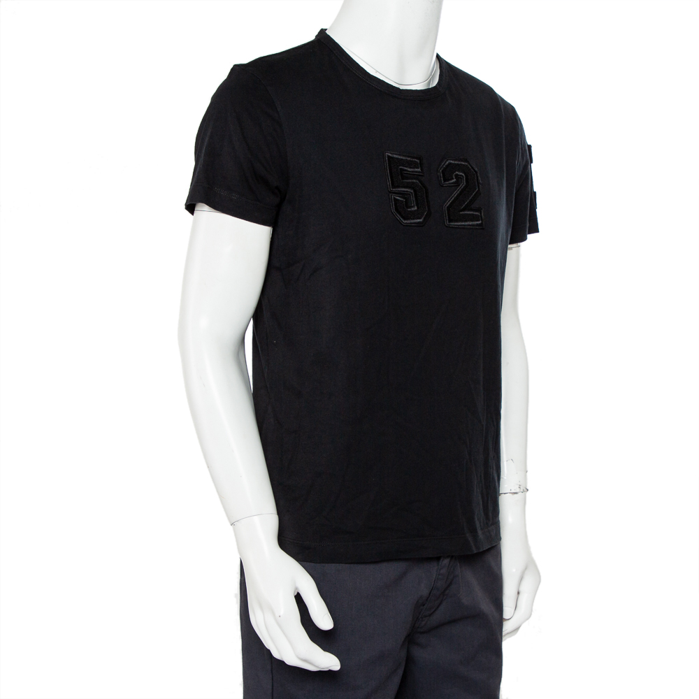 

Moncler Black Cotton Applique Detail Crewneck T-Shirt