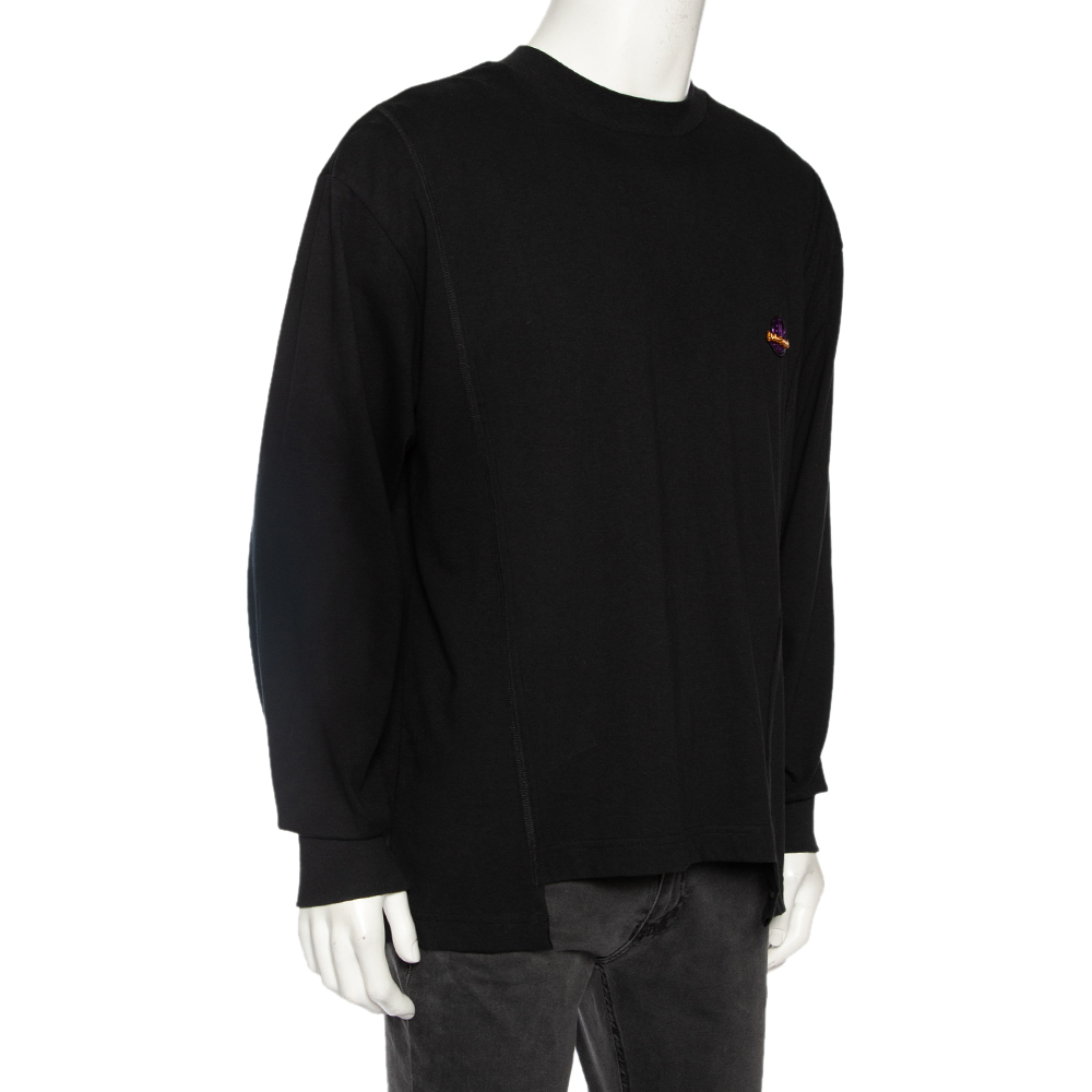 

Moncler X Palm Angels Black Cotton Logo Embossed Long Sleeve T-Shirt