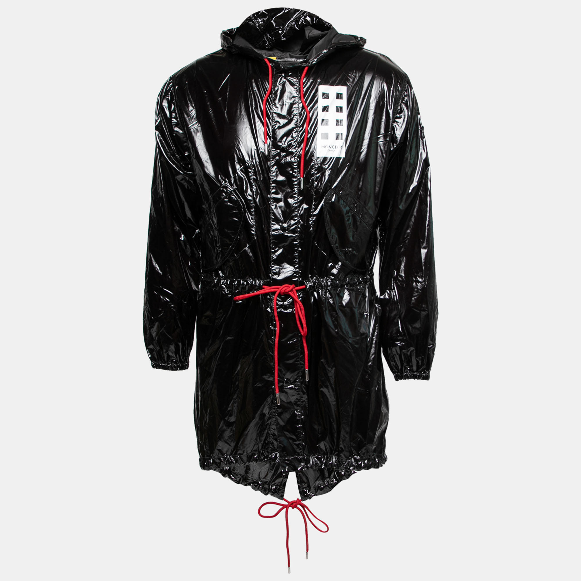 Moncler x palm angels black synthetic hooded parka xs