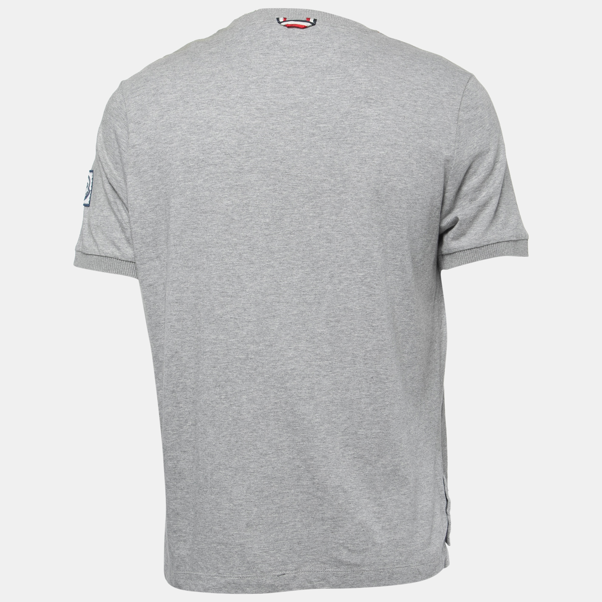

Moncler Grey Cotton Logo Embroidered Crew Neck Half Sleeve T-Shirt