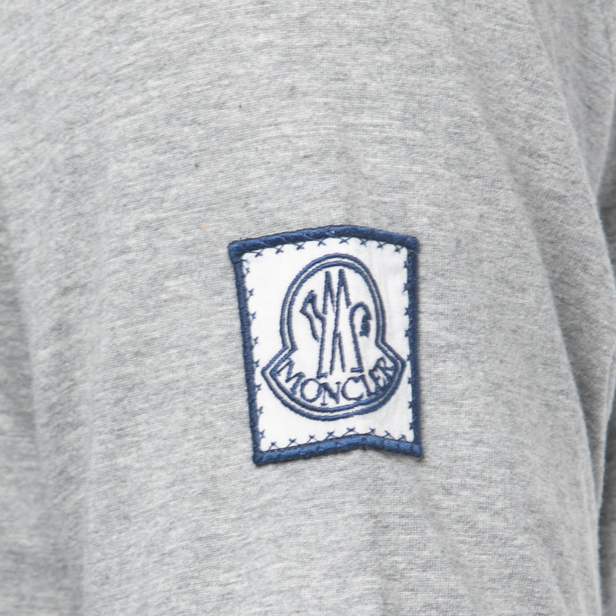 Moncler Grey Cotton Logo Embroidered Crew Neck Half Sleeve T-Shirt L