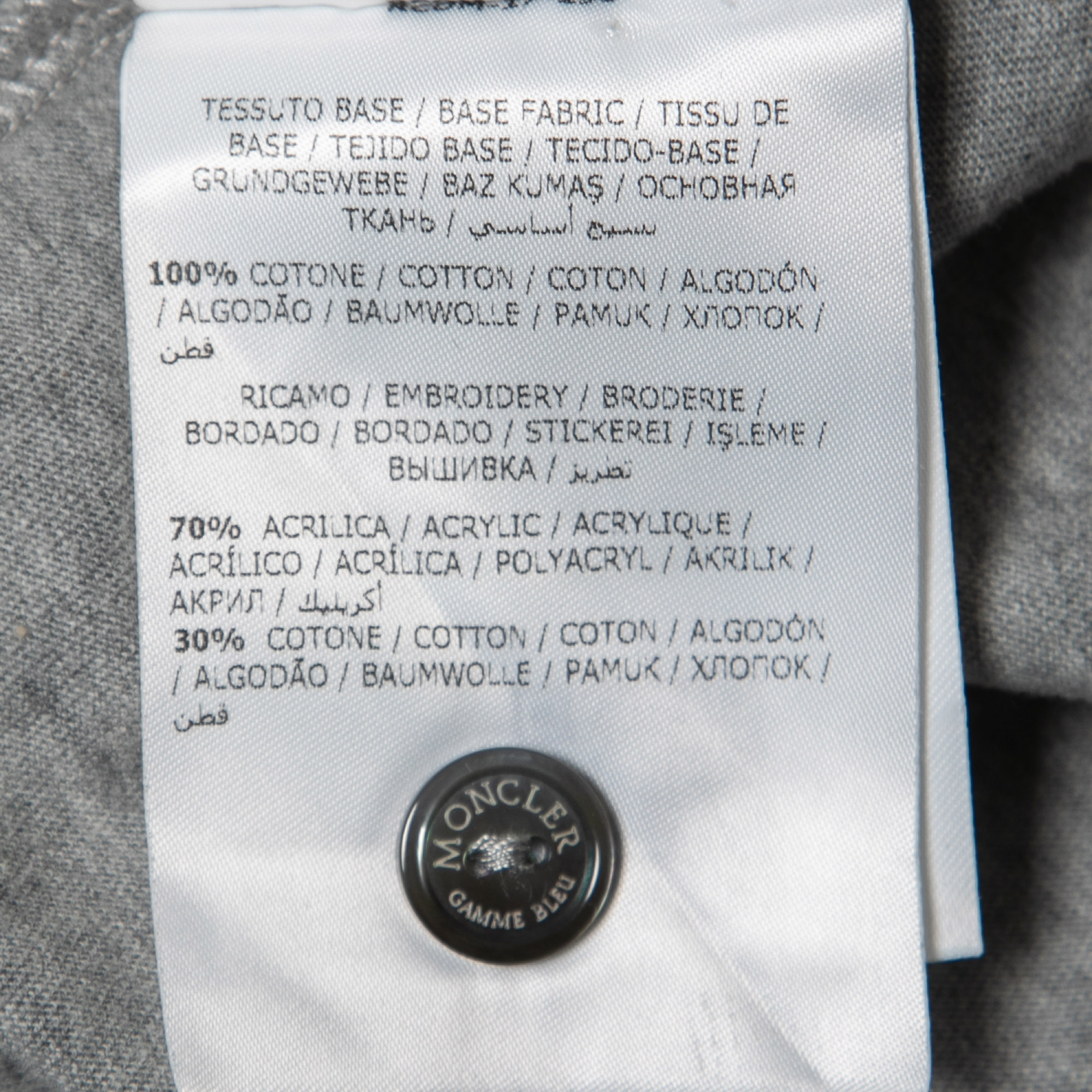 Moncler Grey Cotton Logo Embroidered Crew Neck Half Sleeve T-Shirt L