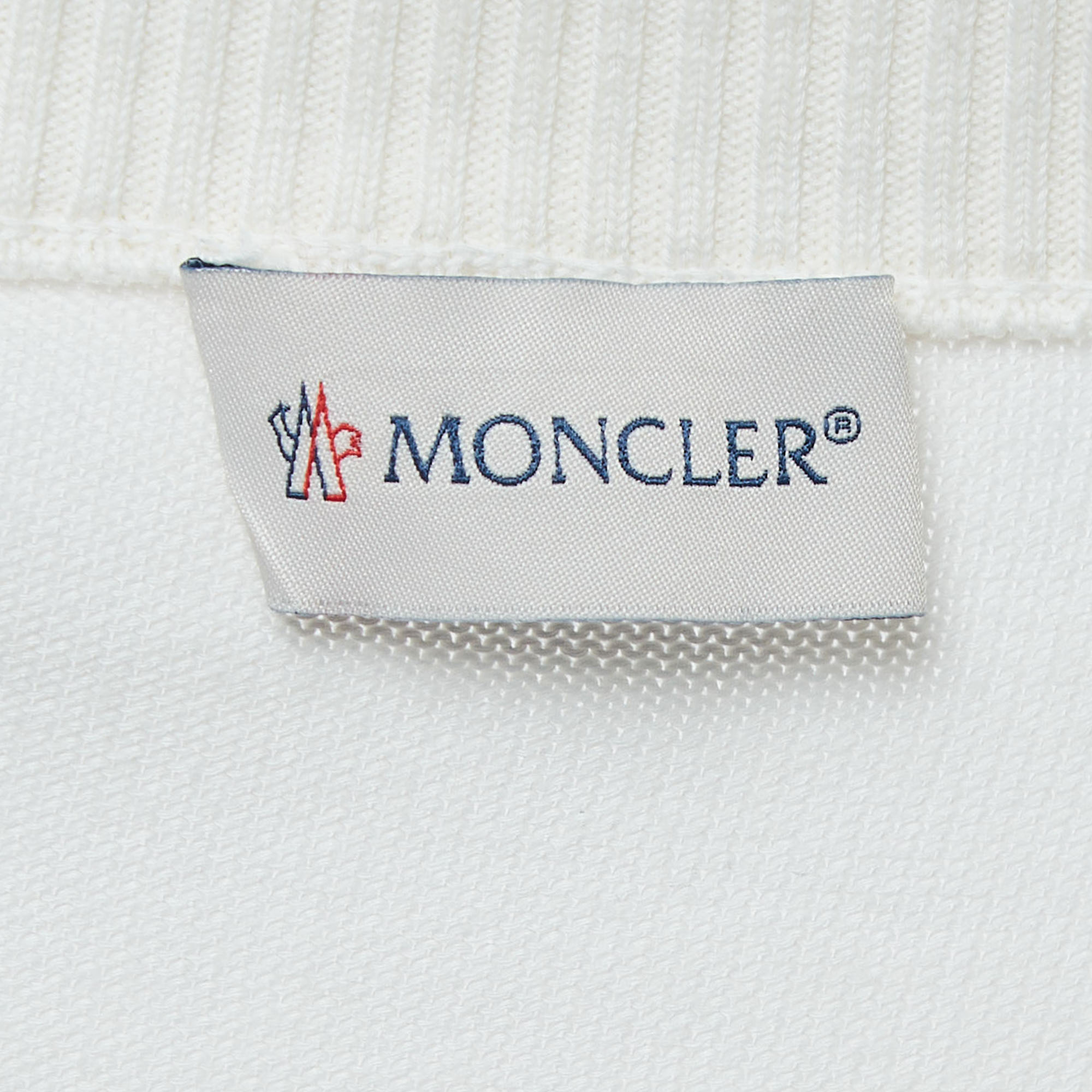 Moncler Off White Logo Embossed Cotton Knit Jumper XL