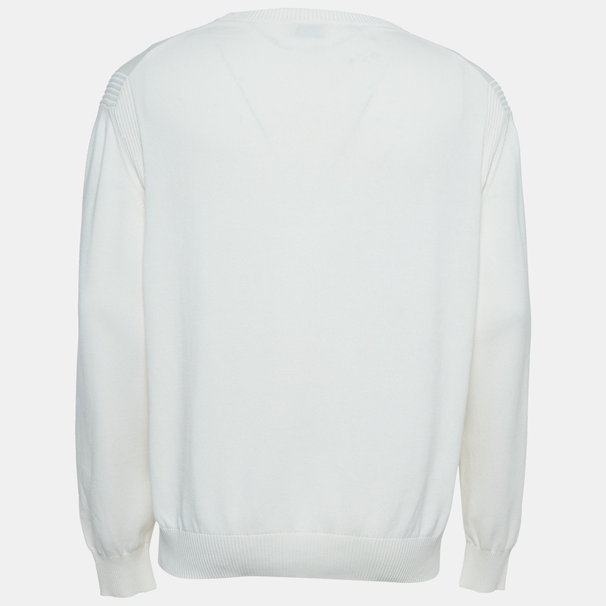 

Moncler Off White Logo Embossed Cotton Knit Jumper