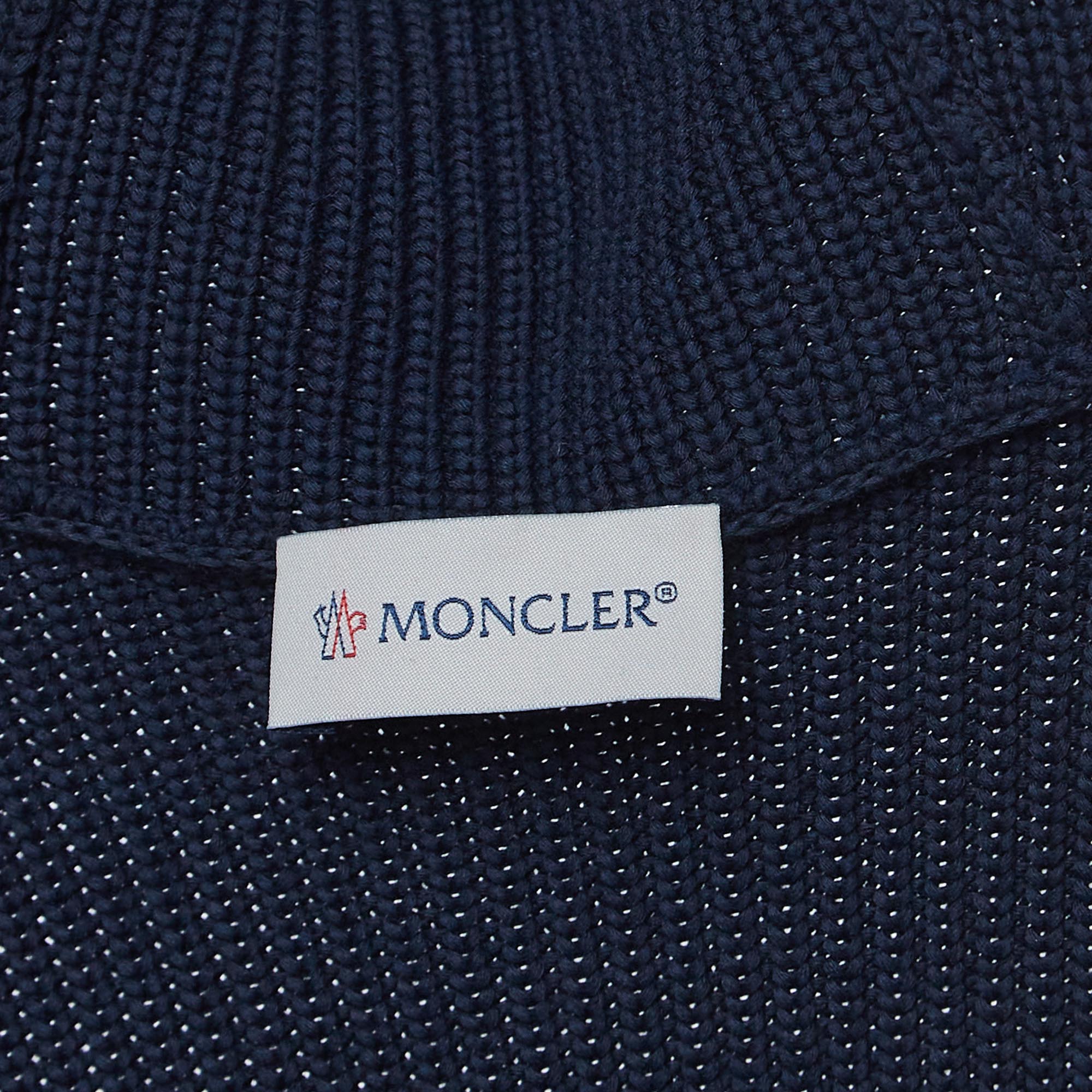 Moncler Navy Blue Cotton Knit And Quilted Nylon Down Tricot Cardigan XL