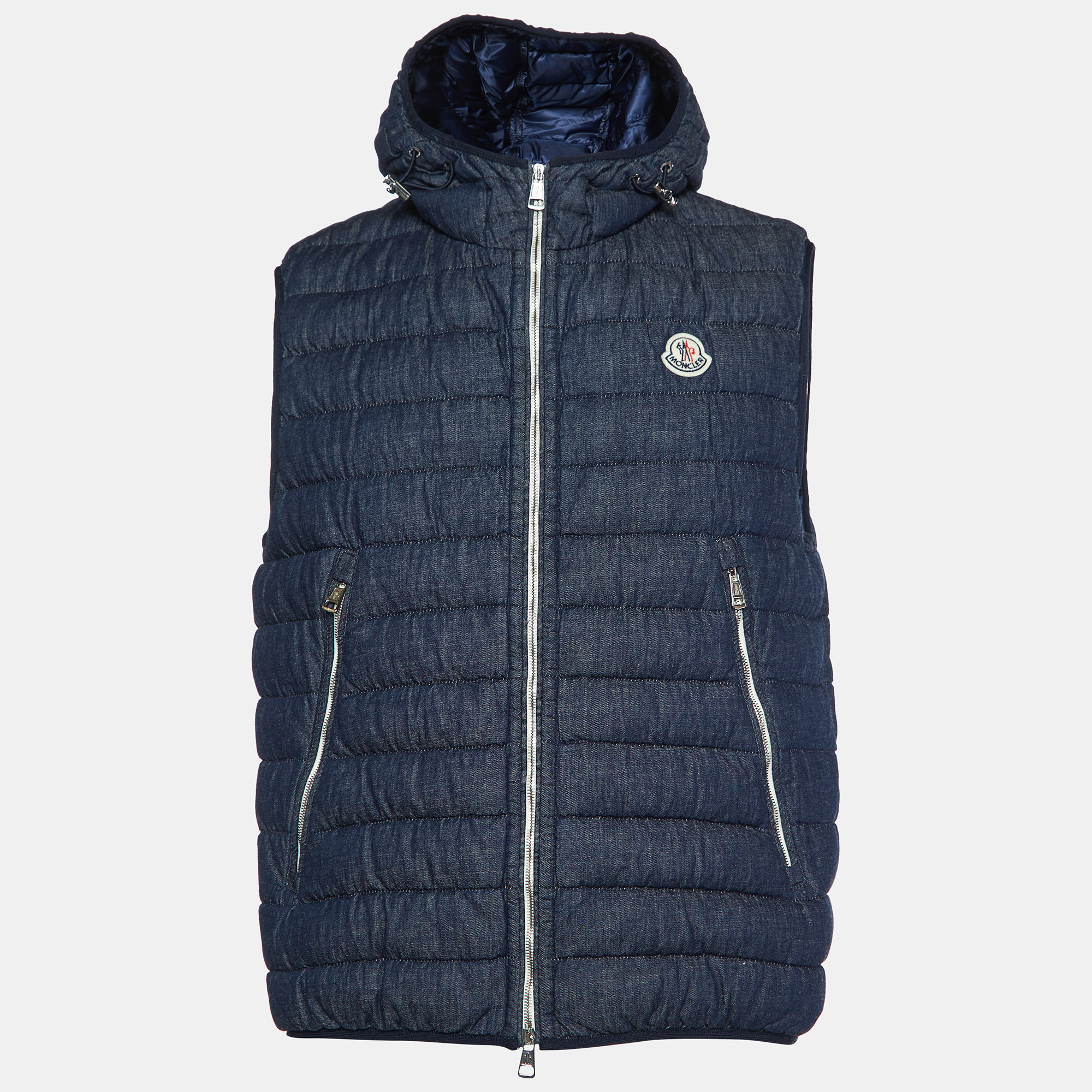 Moncler navy blue cotton quilted puffer vest m