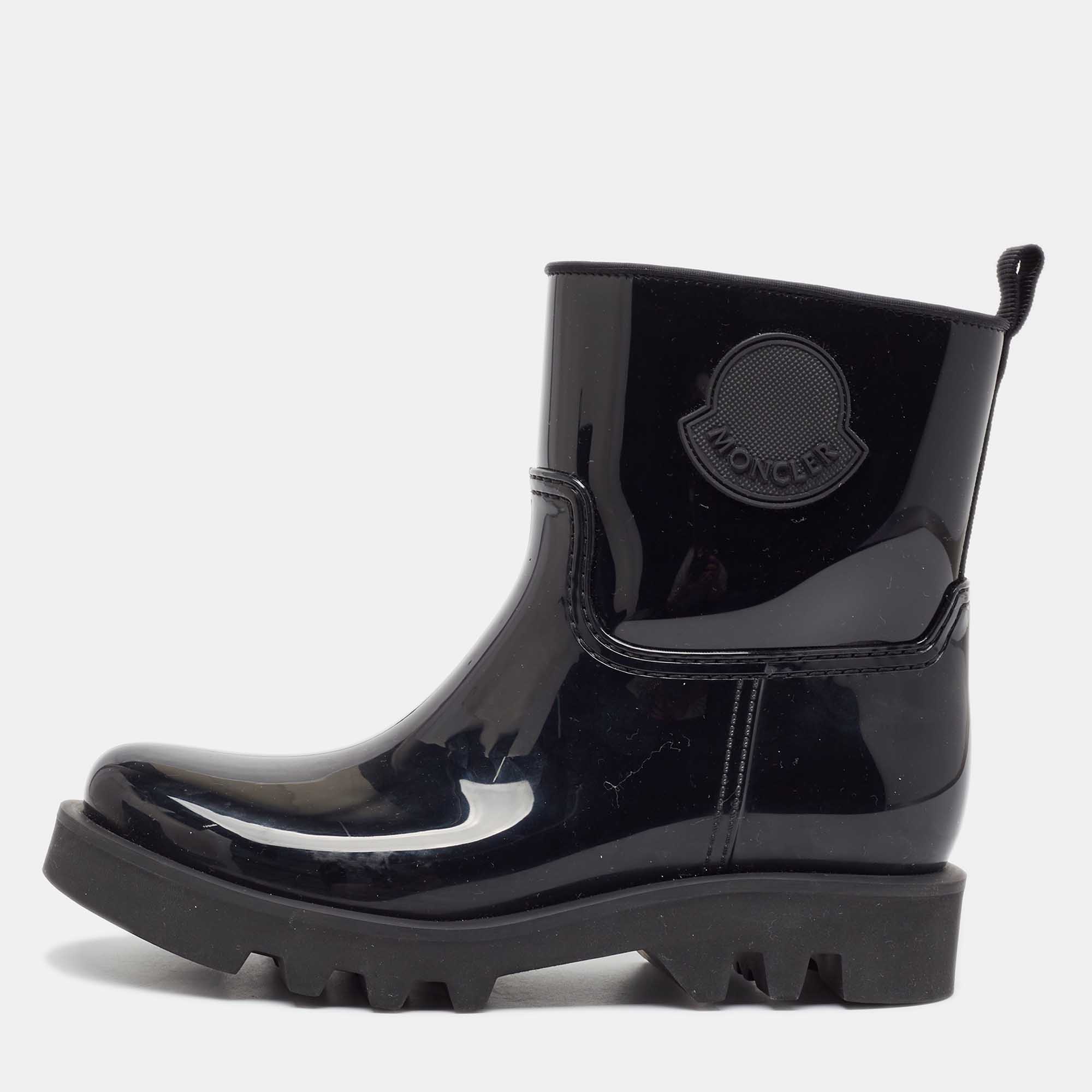 Moncler black rubber rain boots size 40