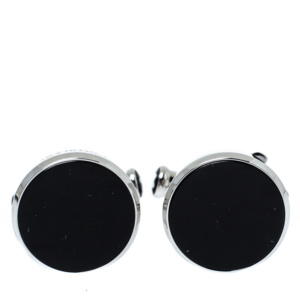 Montblanc Silver Tone Onyx Cufflinks & Button Covers male Black