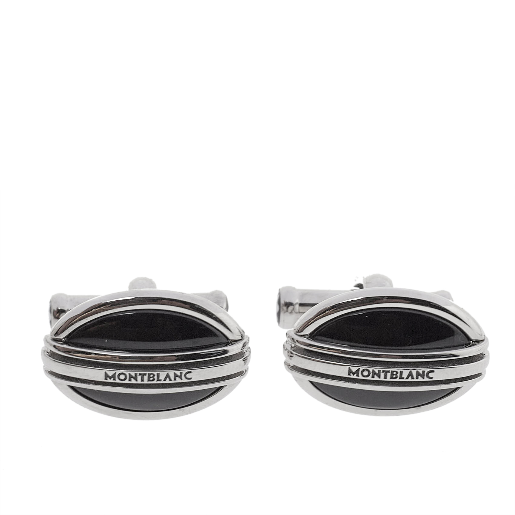 Montblanc Stainless Steel & Black Onyx Oval Cufflinks male