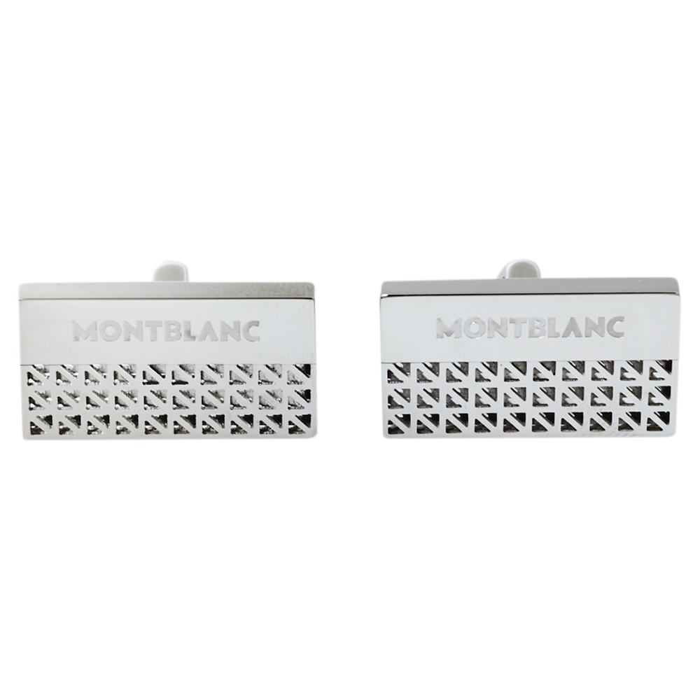 Montblanc Silver Tone Skeleton Graphic Rectangular Cufflinks male