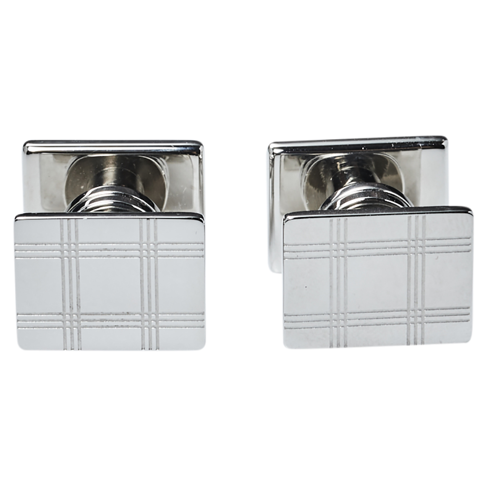 Montblanc Silver Tone Checked Pattern Essential Sartorial Cufflinks male