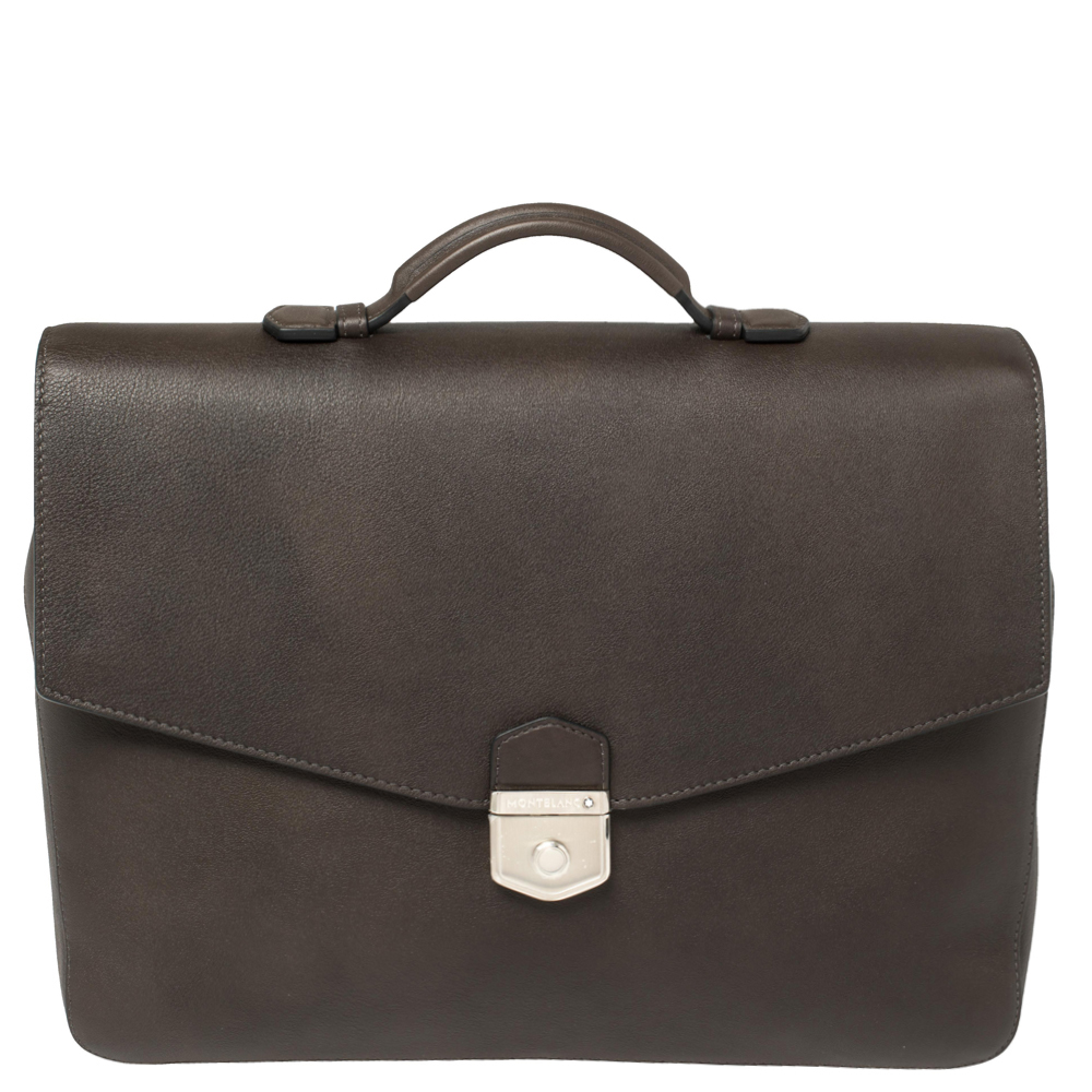 Montblanc Dark Brown Leather Meisterstuck Sfumato Briefcase male