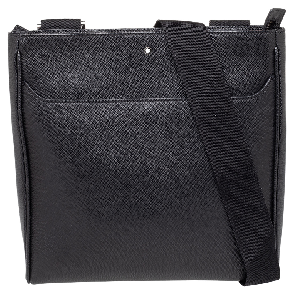 Montblanc Black Leather Medium Sartorial Envelope Messenger Bag male