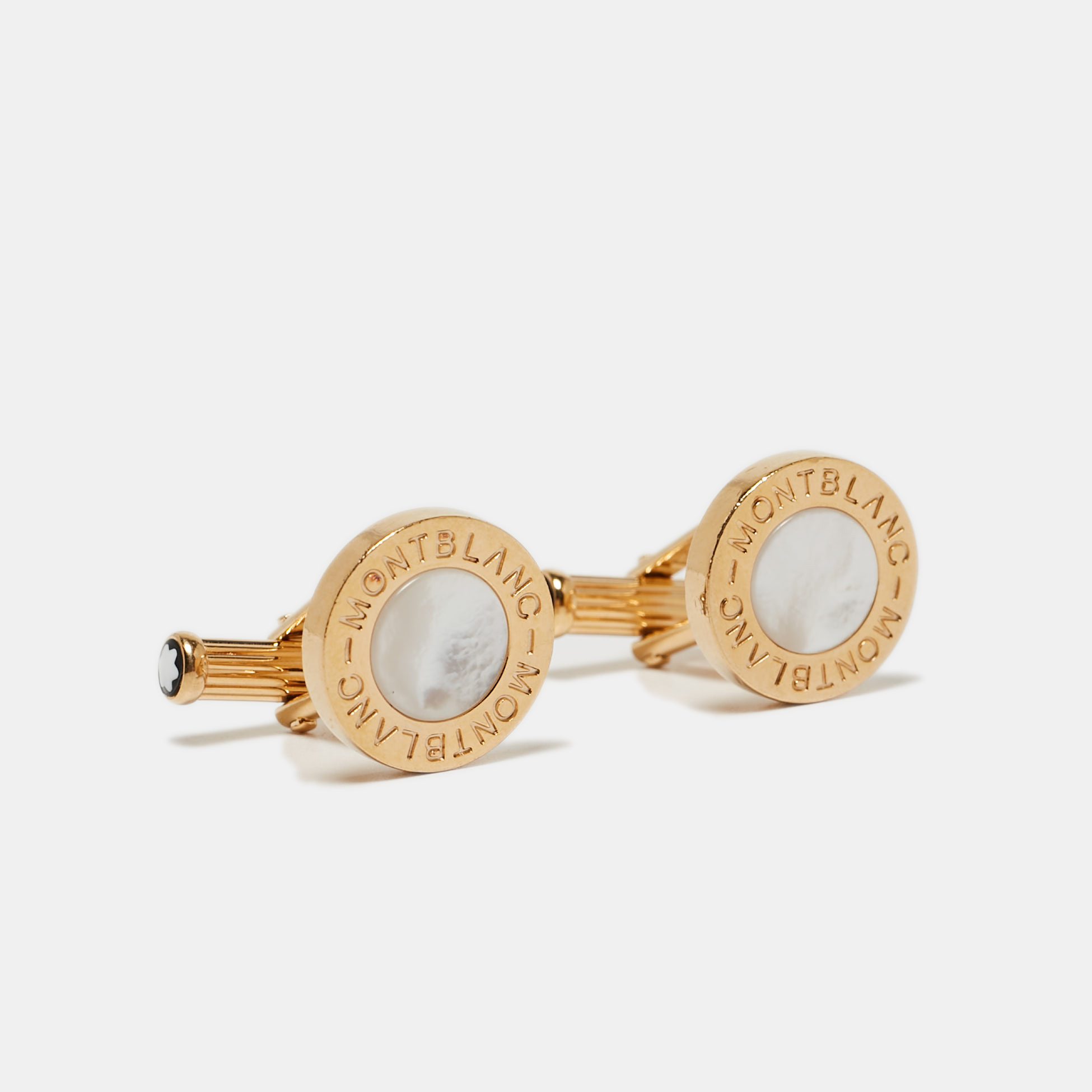 Montblanc Mother Of Pearl Gold Tone Cufflinks