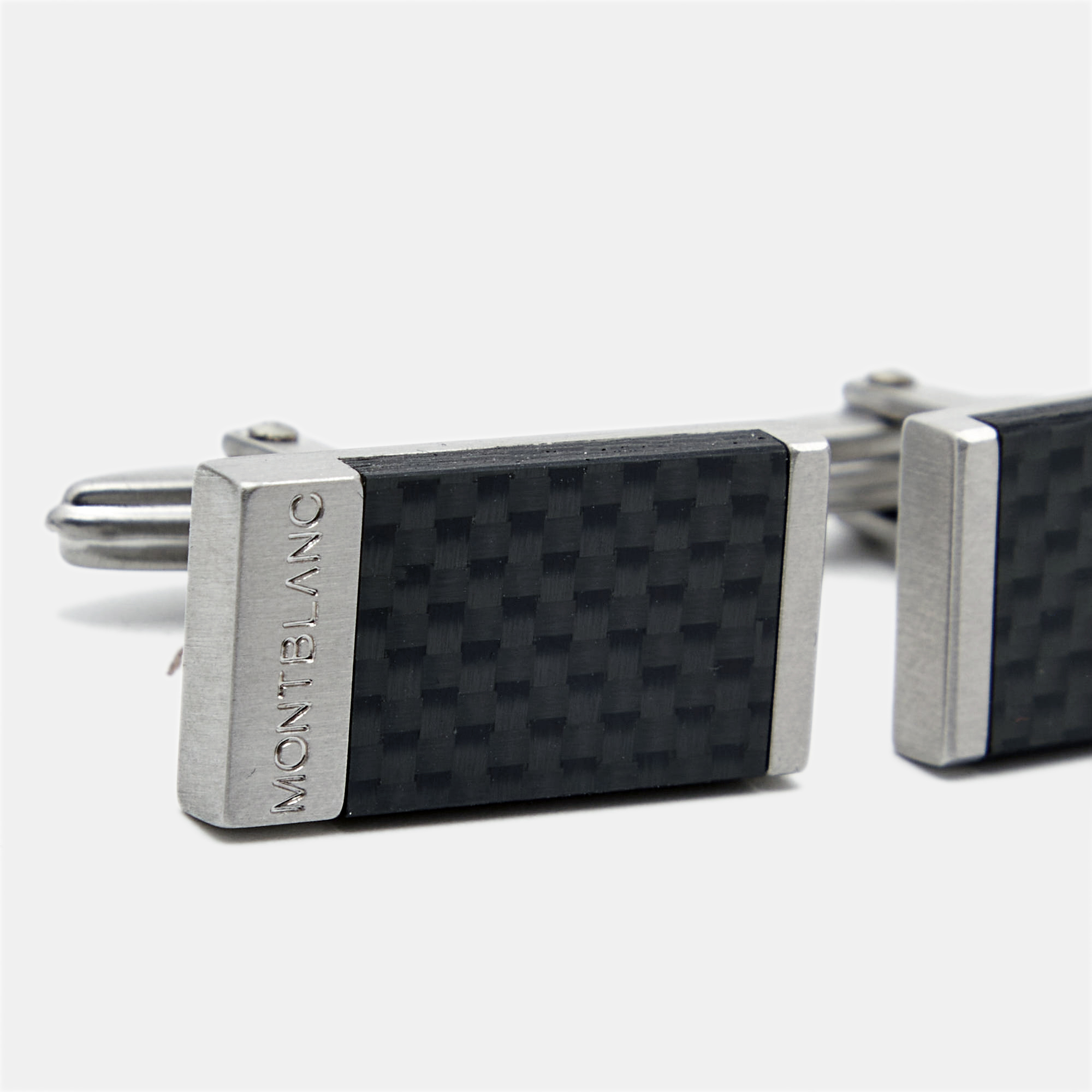 Montblanc Carbon Fiber Silver Tone Rectangular Cufflinks