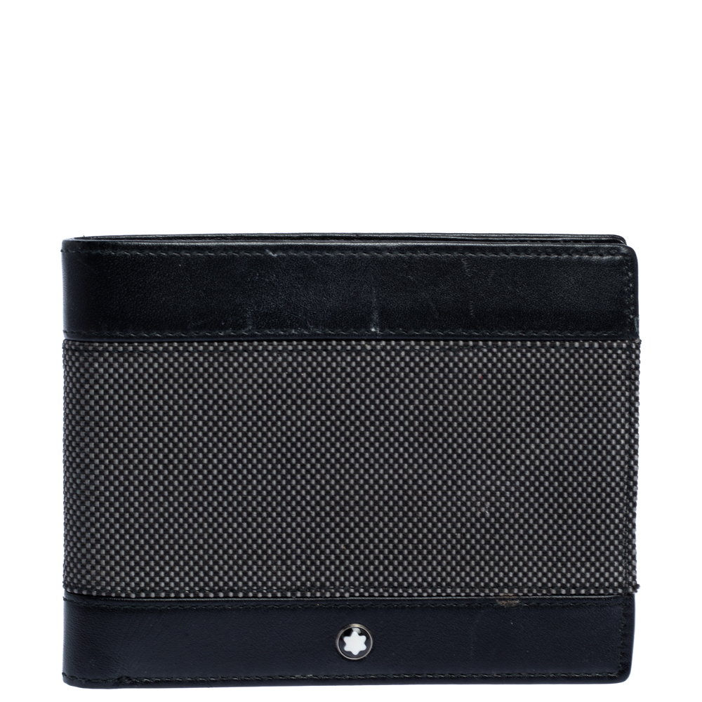 Image of Montblanc Grey/Black Canvas and Leather Meisterstuck Bifold Wallet