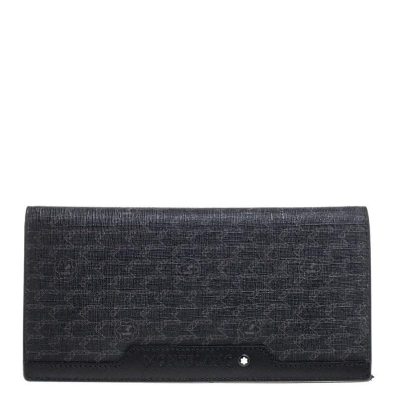 Image of Montblanc Black Coated Canvas and Leather Signature Continental Wallet