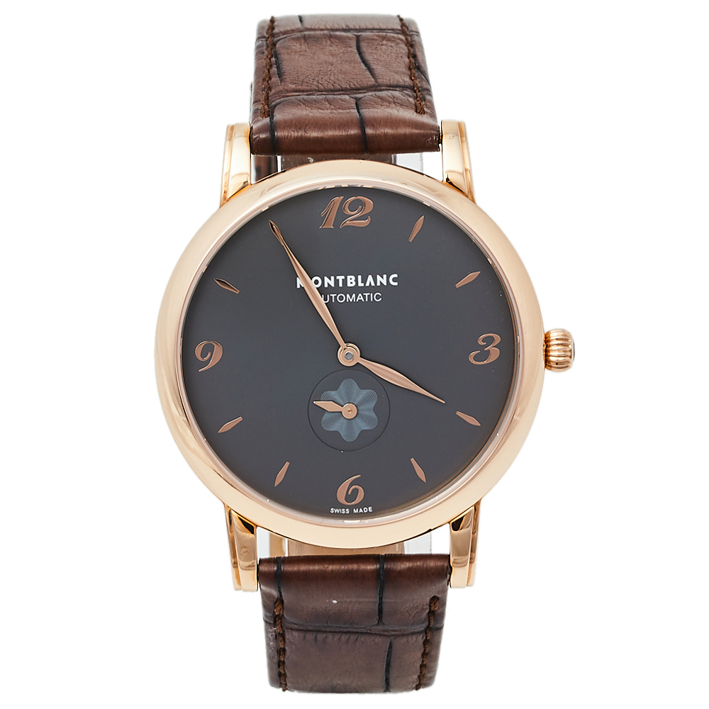 Montblanc Grey 18K Rose Gold & Leather Star Classique 107075 Men's Wristwatch 39 mm