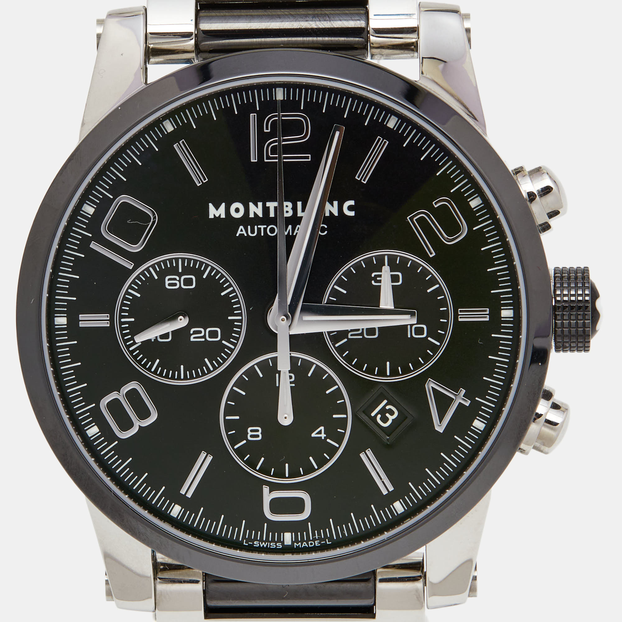 Montblanc Black Ceramic Stainless Steel Timewalker 103094 Men's Wristwatch 43 Mm