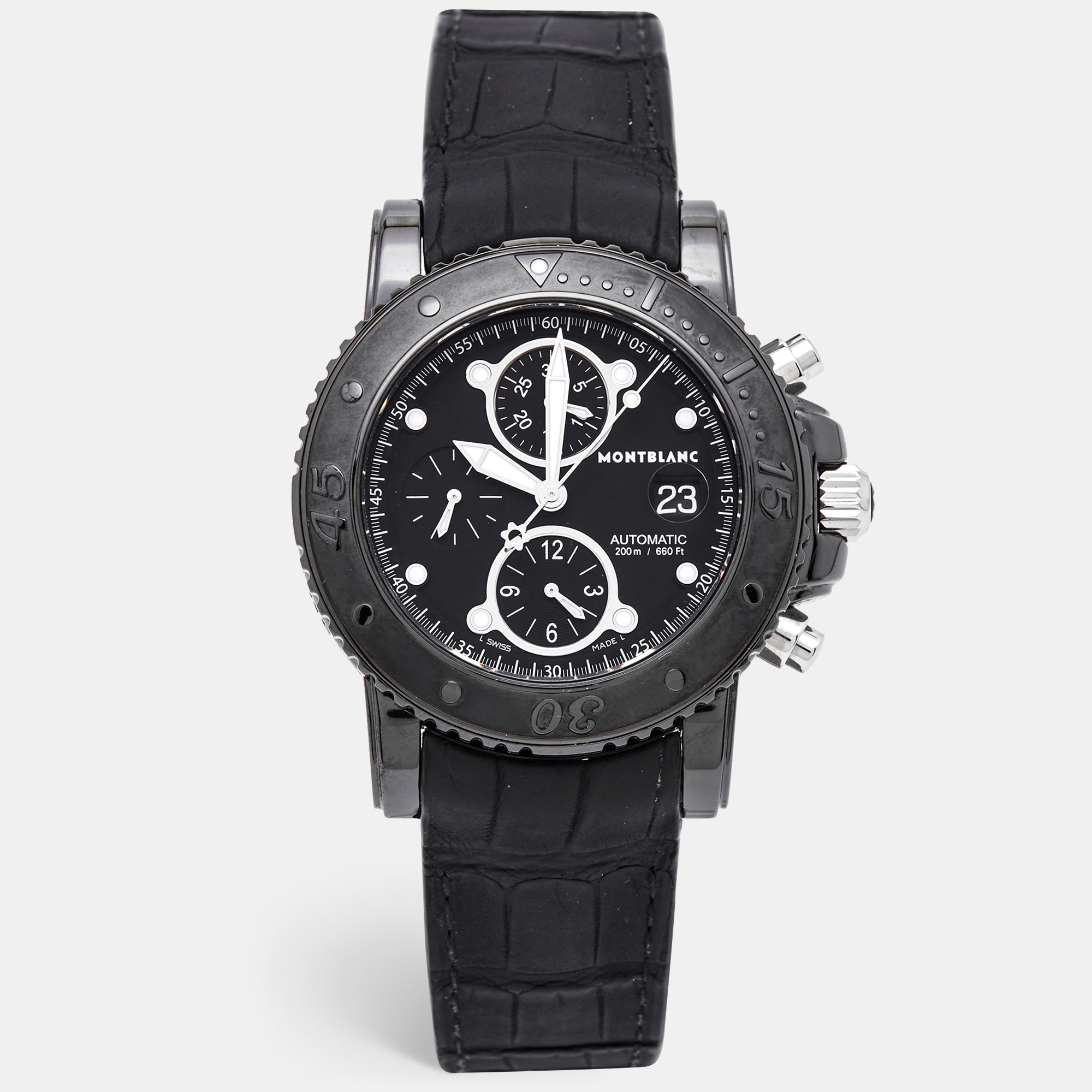 Montblanc Black PVD Coated Stainless Steel Alligator Leather Sport 104279 Men's Wristwatch 44 Mm