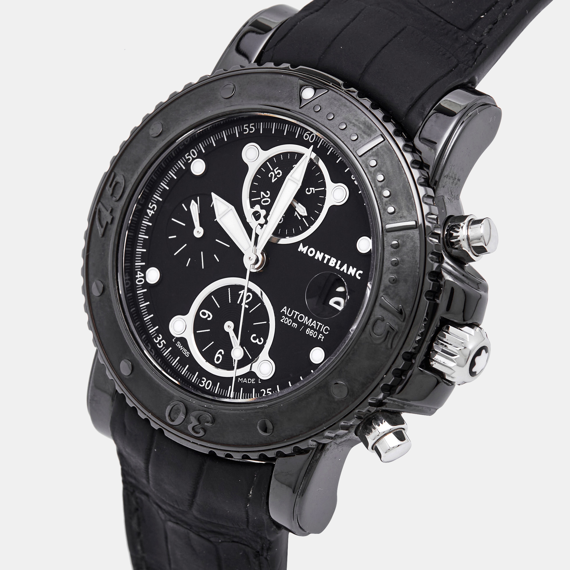 Montblanc Black PVD Coated Stainless Steel Alligator Leather Sport 104279 Men's Wristwatch 44 Mm