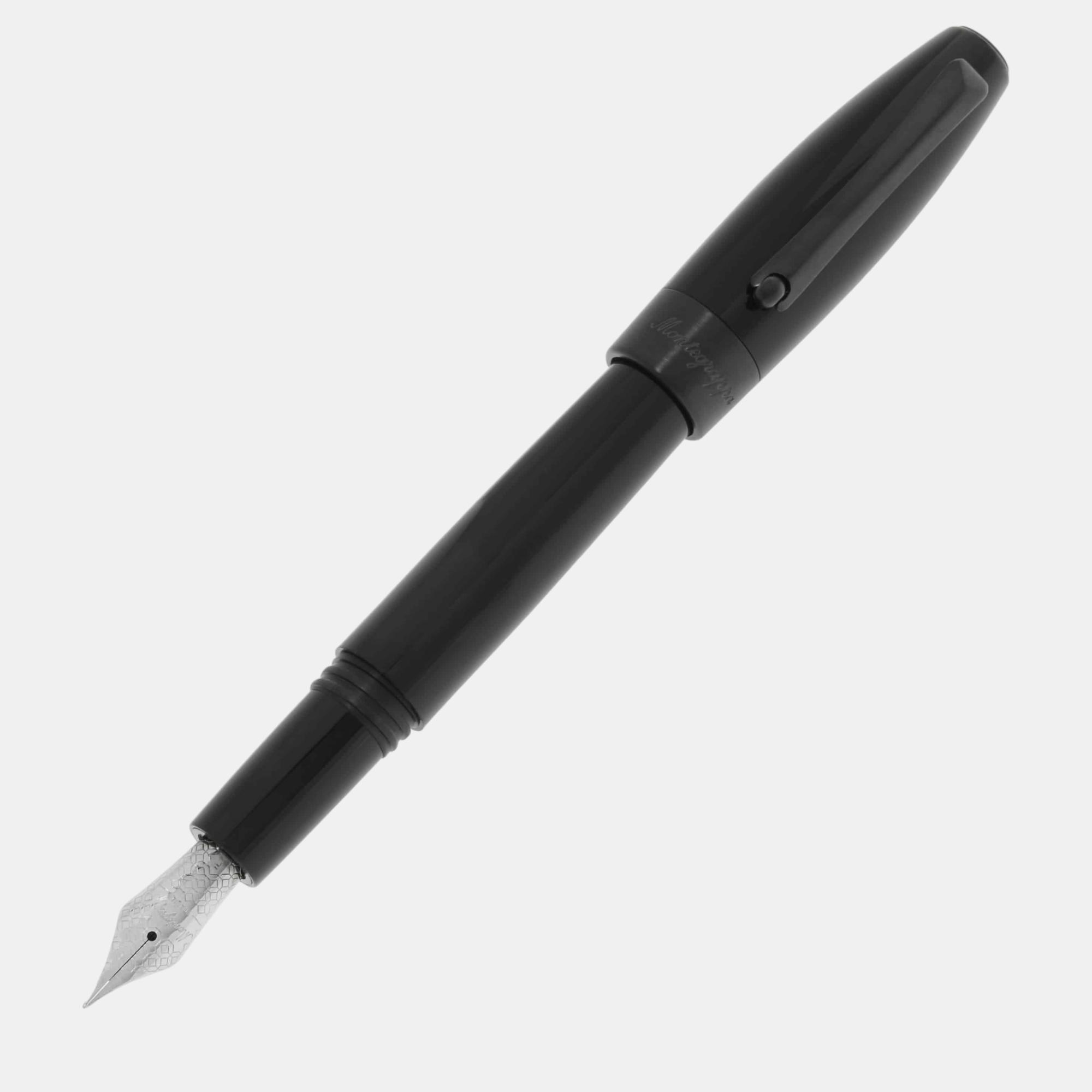 Montegrappa fortuna black with black trim fountain pen (f)