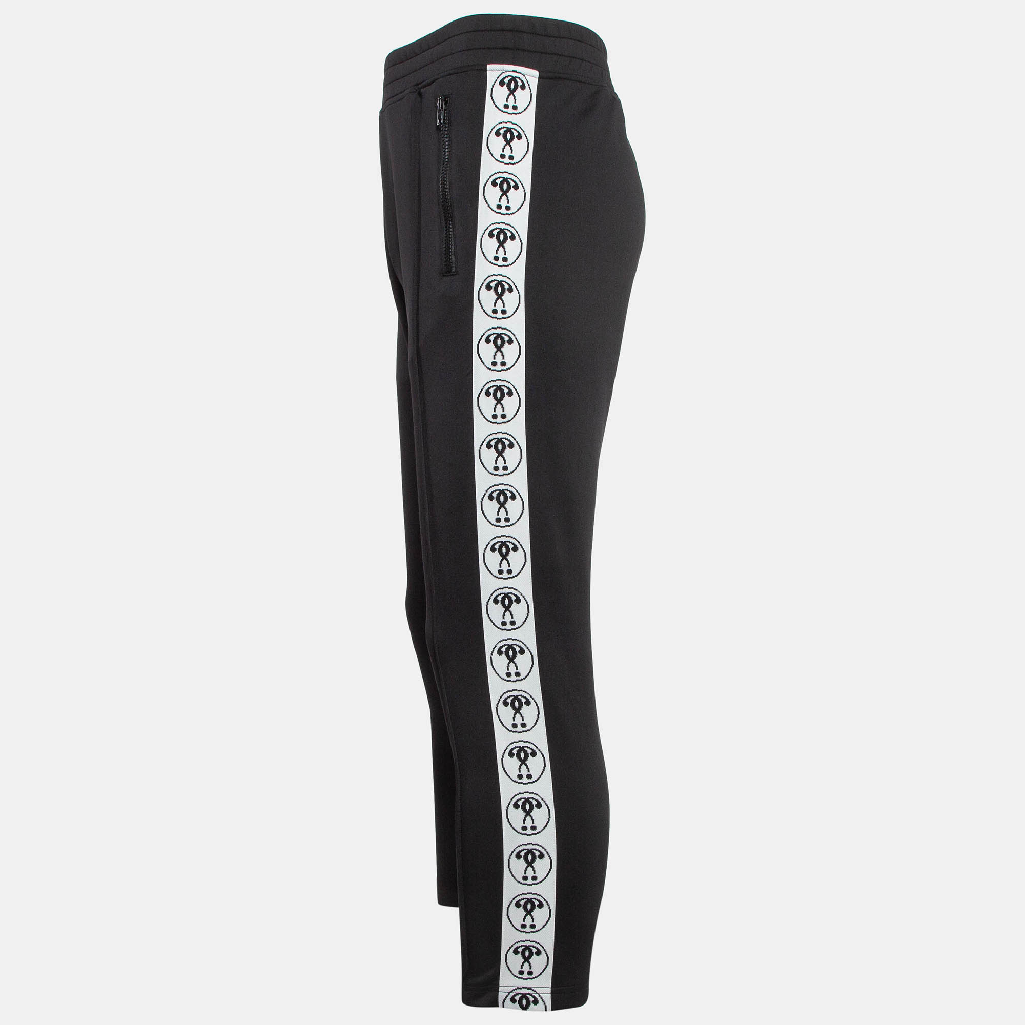 Moschino Couture Black Logo Side Strip Stretch Knit Track Pants S