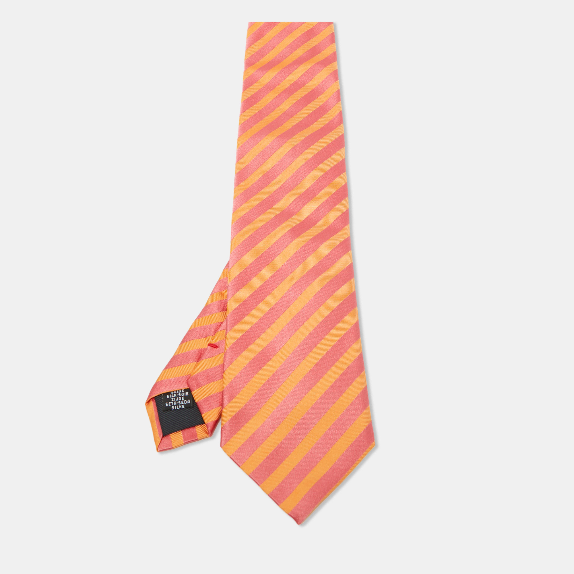 Moschino orange/pink diagonal striped silk tie