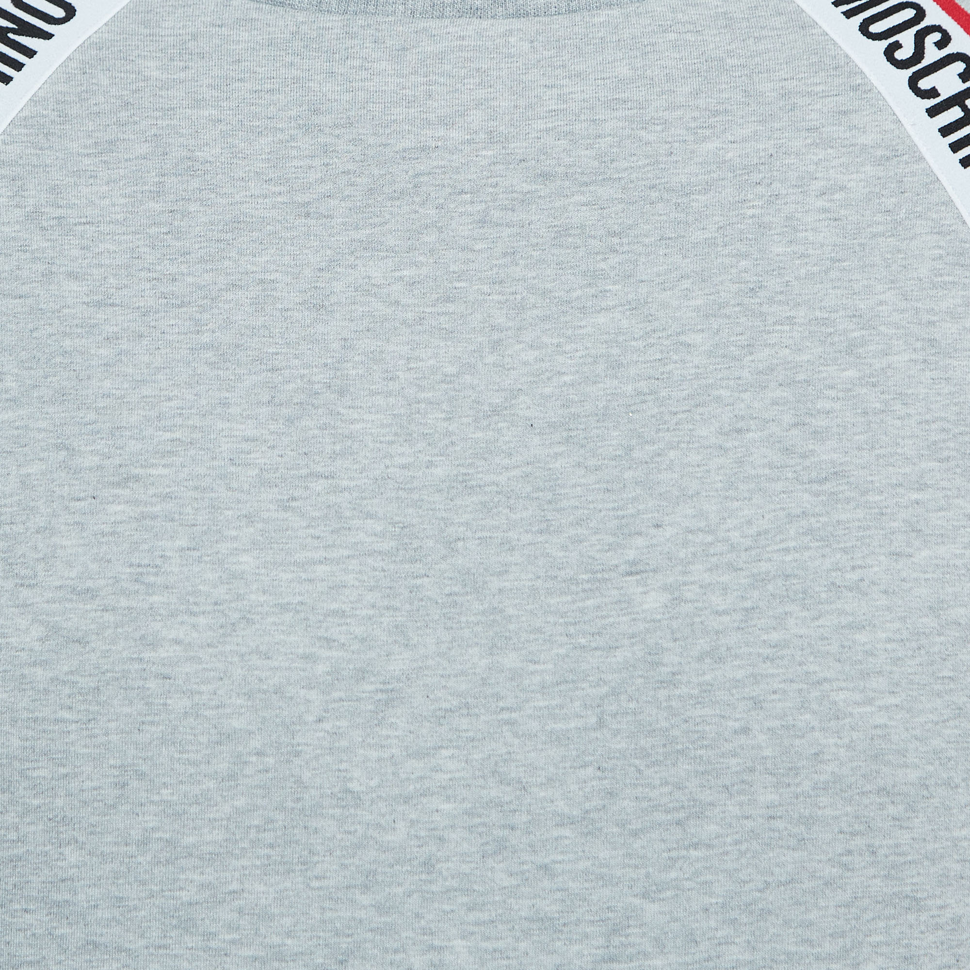 Moschino Underwear Grey Cotton Logo Tape Detail Crew Neck Sweatshirt S
