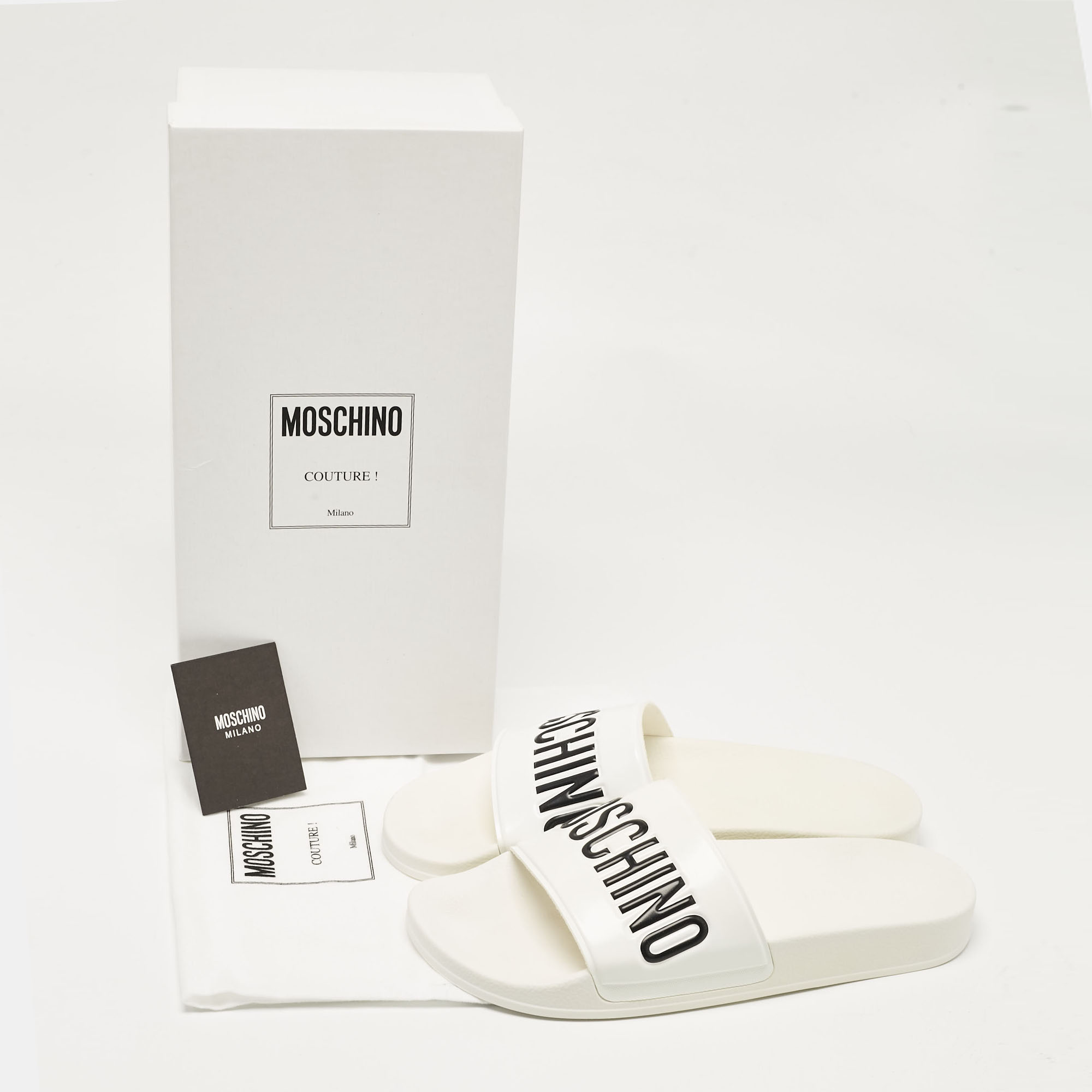 Moschino White Leather Logo Flat Sandals Size 42