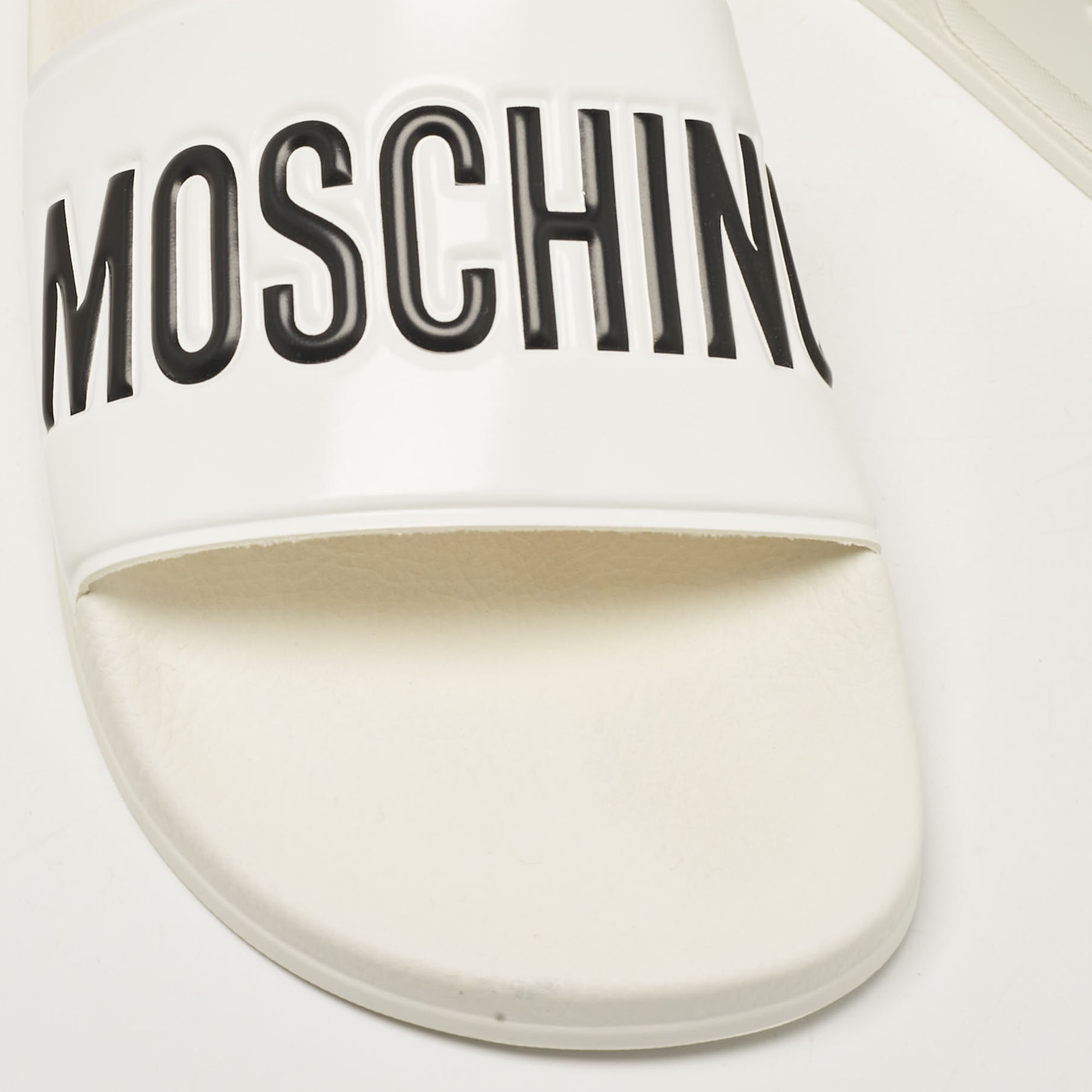 Moschino White Leather Logo Flat Sandals Size 42