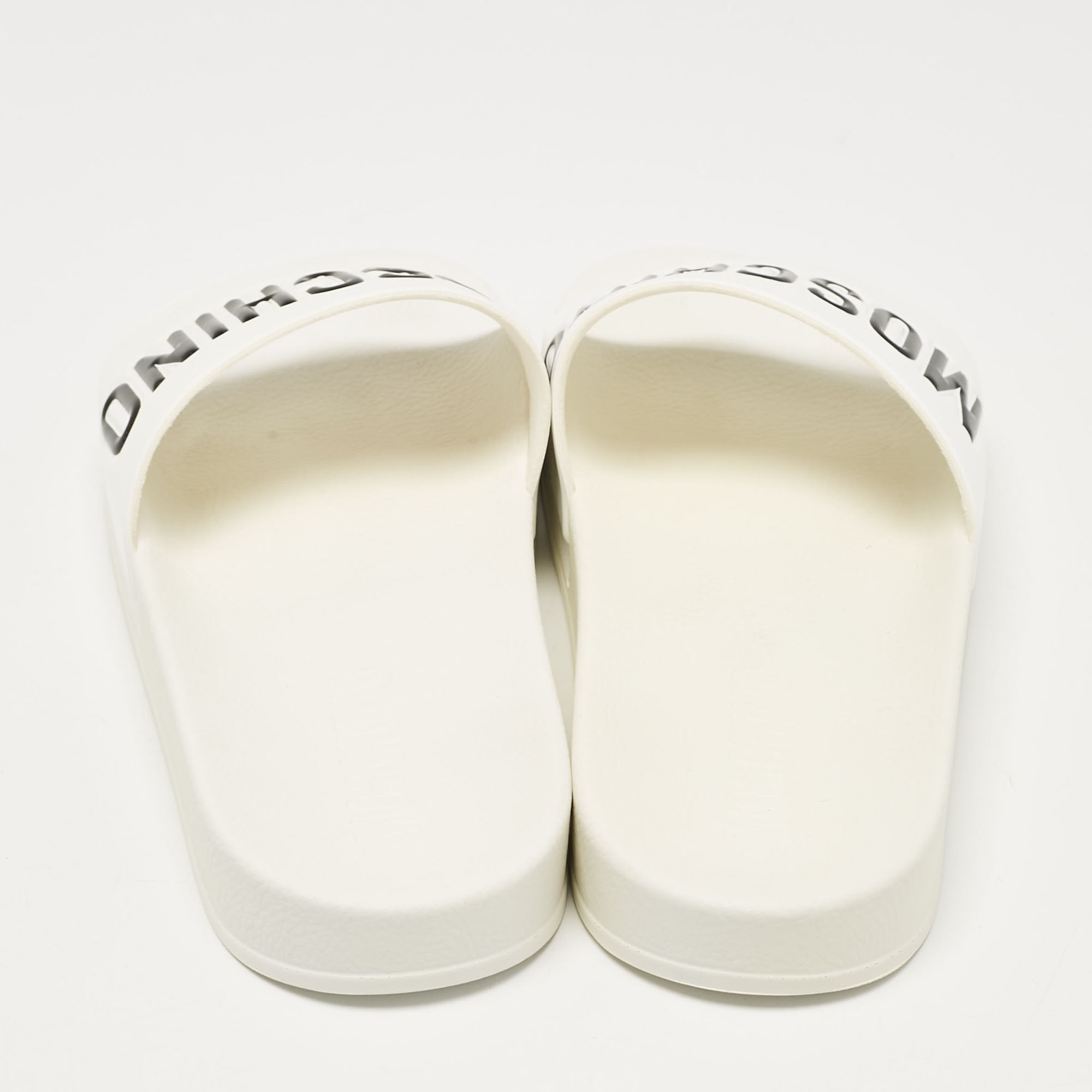 Moschino White Leather Logo Flat Sandals Size 42