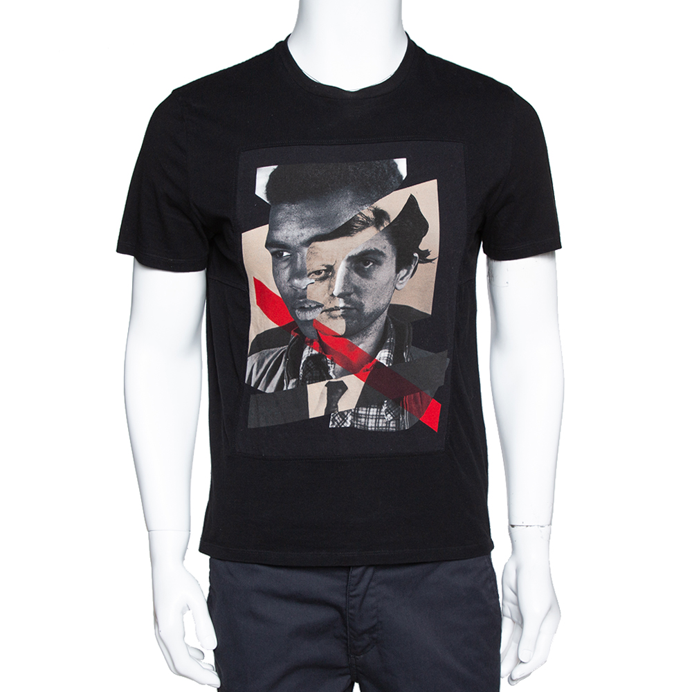 Image of Neil Barrett Black Cotton Hybrid Ali De Niro Print T Shirt M