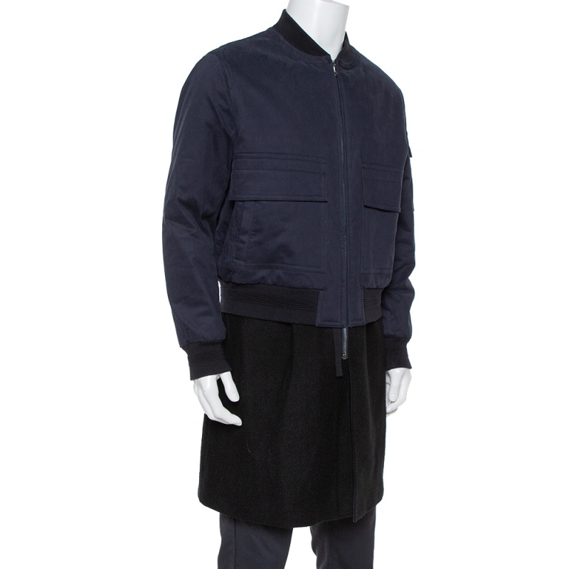 

Neil Barrett Navy Blue & Black Wool Double Layered Zip Front Coat